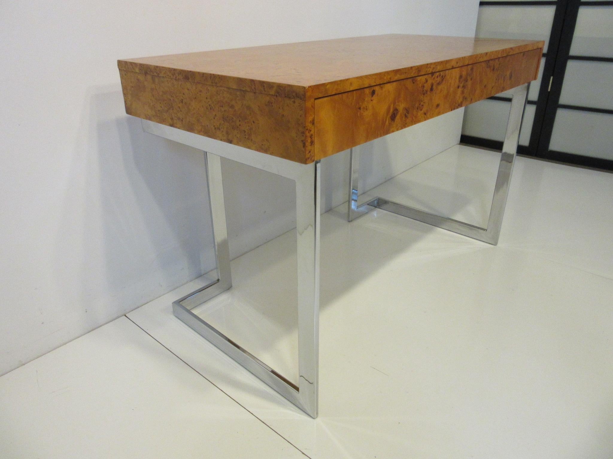 Mid-Century Modern Burl Wood / Chrome Writing Desk Attub: Milo Baughman  