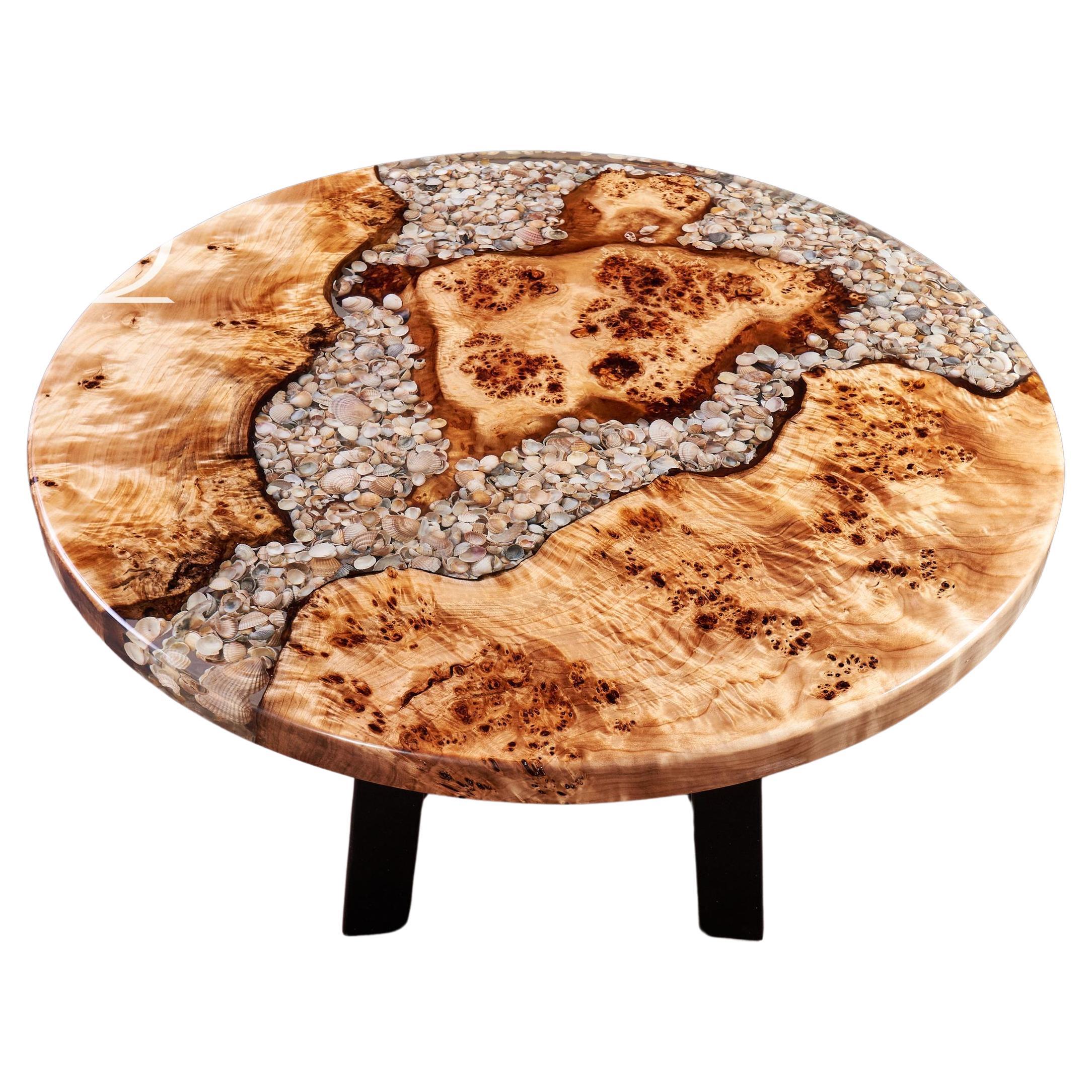 Table basse en bois de ronce Table basse moderne contemporaine Table basse ronde en résine de bois