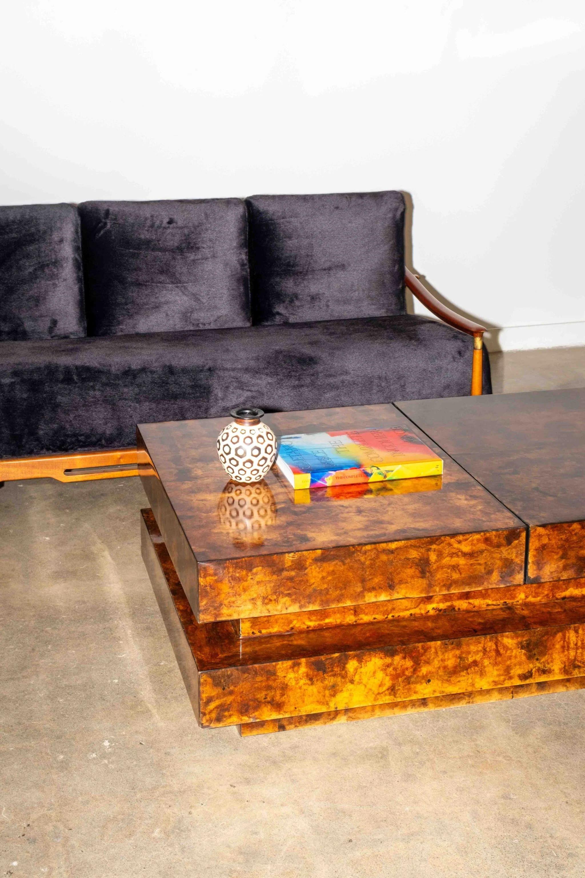 burled wood coffee table