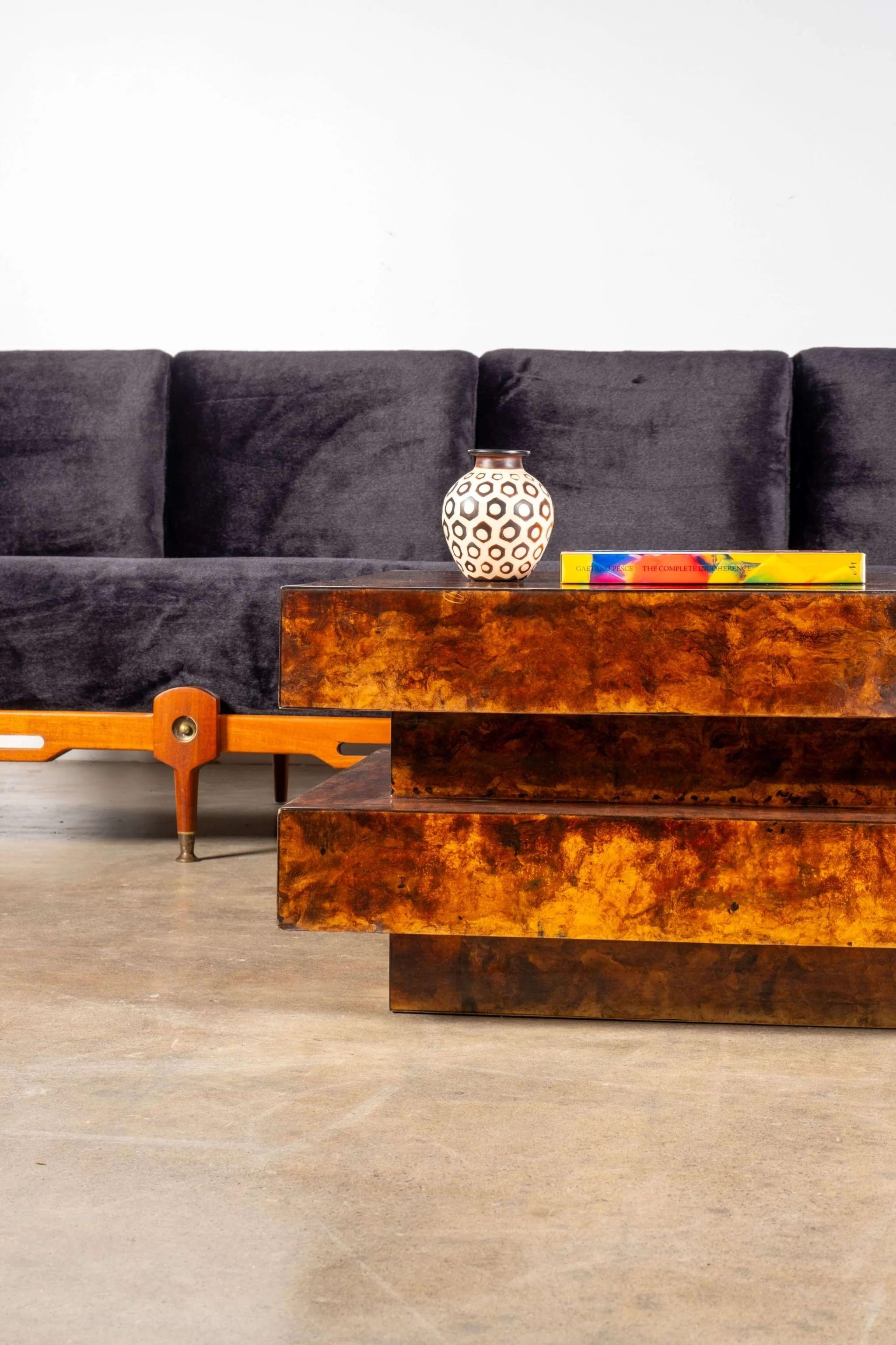 Burl Wood Coffee Table in the style of Aldo Tura In Good Condition In Toronto, CA