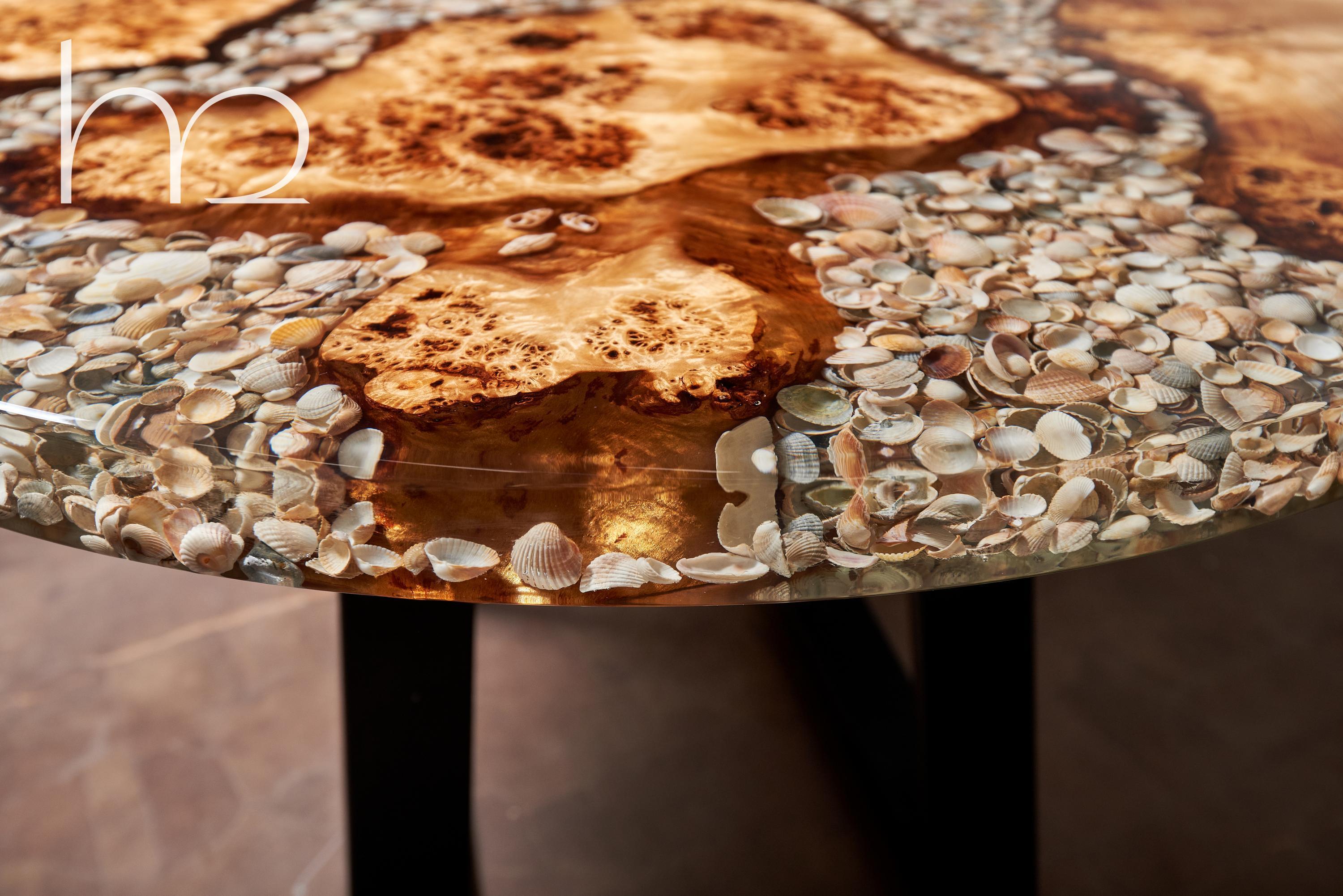 Brushed Burl Wood Coffee Table Round Wooden Resin Table Contemporary Modern Coffee Table For Sale