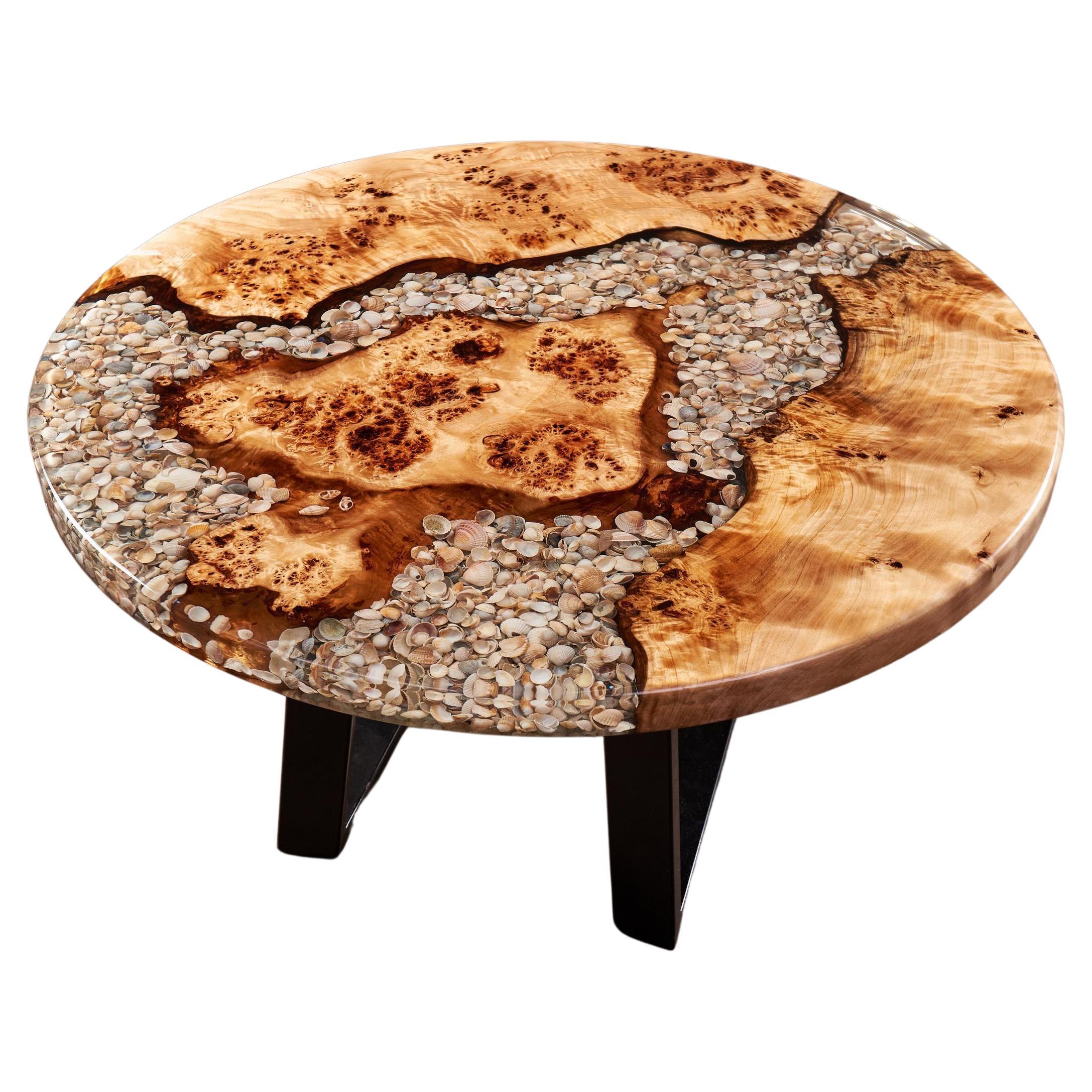Burl Wood Coffee Table Round Wooden Resin Table Contemporary Modern Coffee Table For Sale