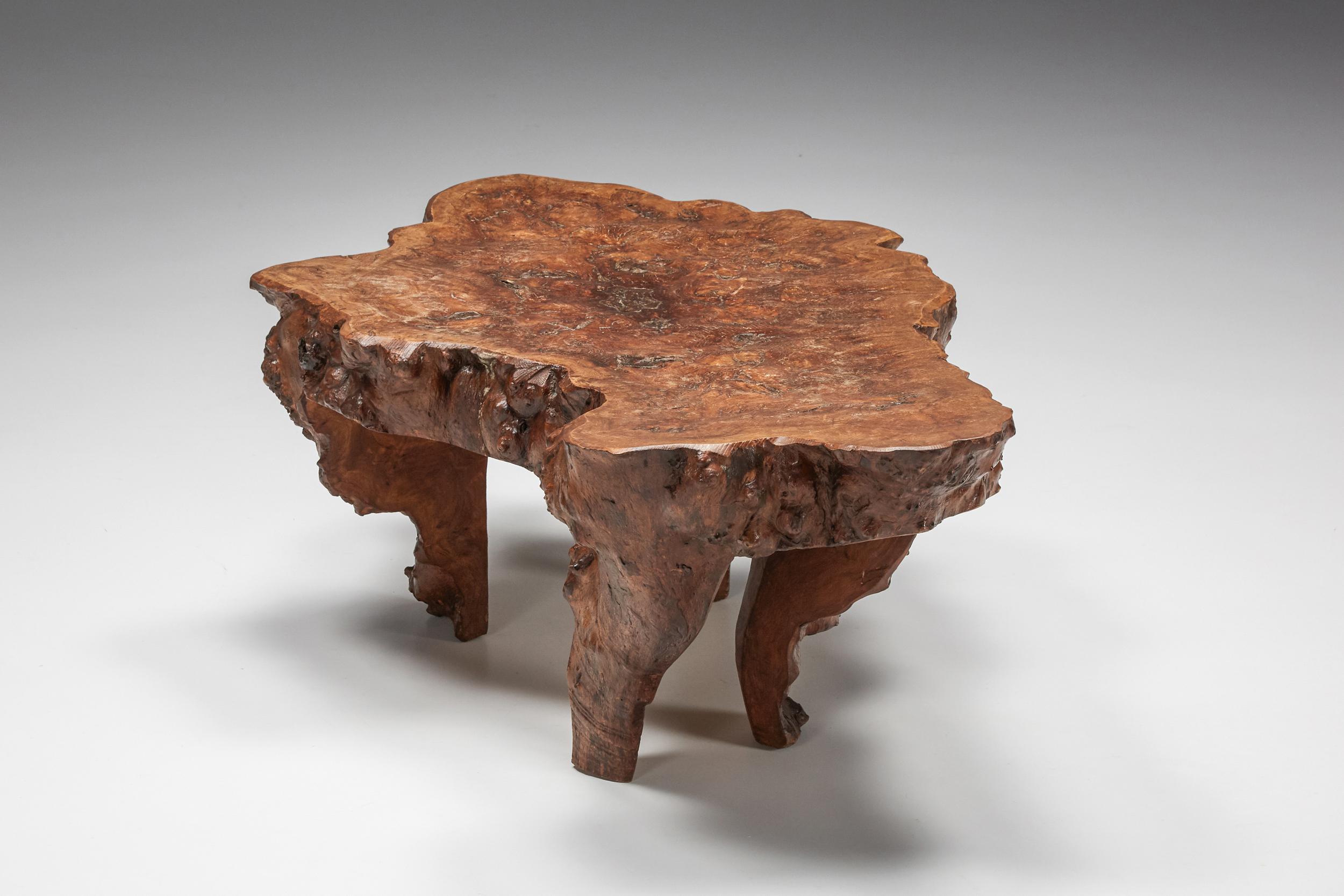 Mid-19th Century Wabi-Sabi Burl Wood Coffee Table, Rustic side table with Japanese influences