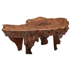 Antique Wabi-Sabi Burl Wood Coffee Table, Rustic side table with Japanese influences