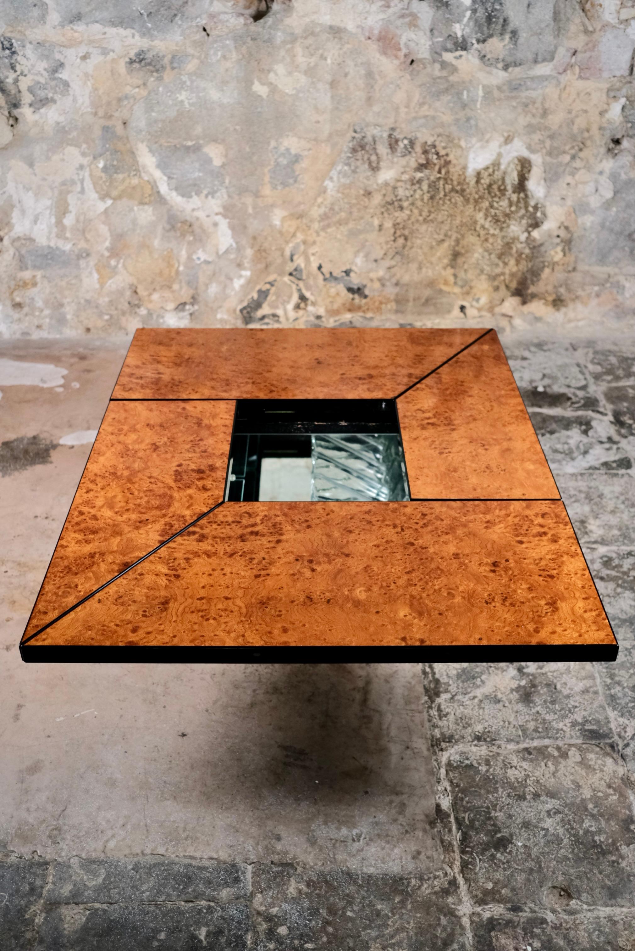 Burl wood coffee table with bar by Paul Michel for Roche Bobois, 1980s For Sale 3