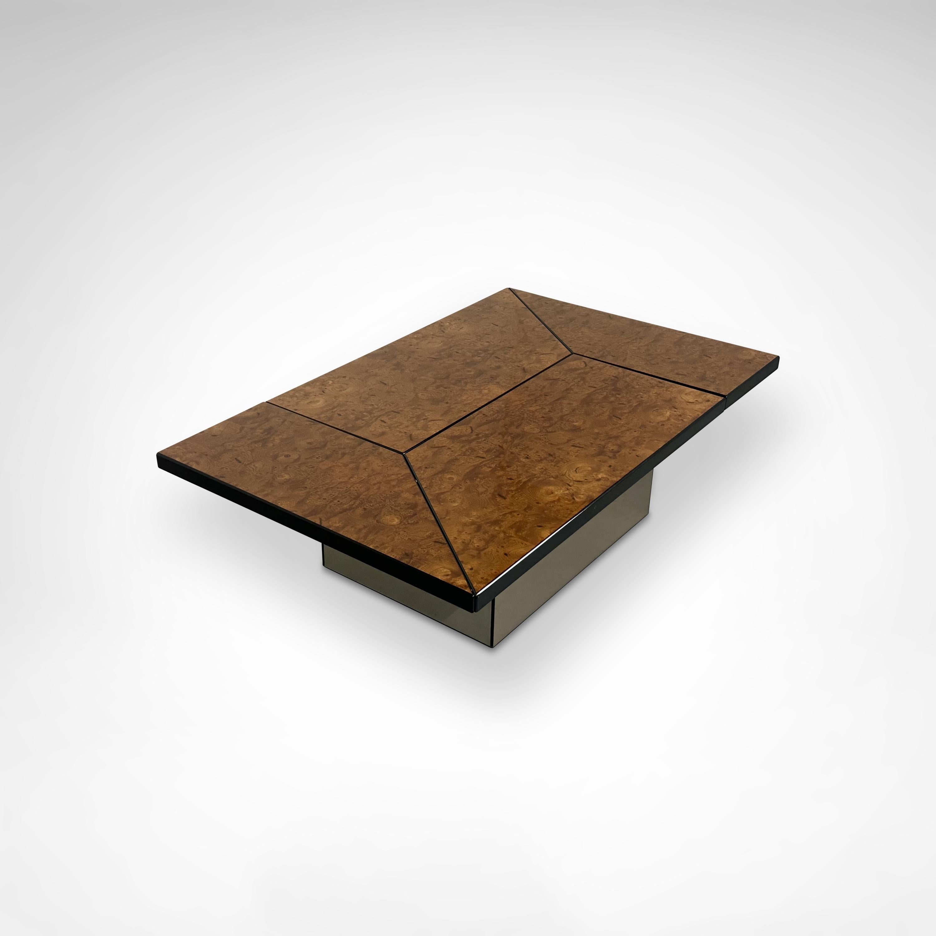 Burl wood coffee table with bar by Paul Michel for Roche Bobois 1980s 3