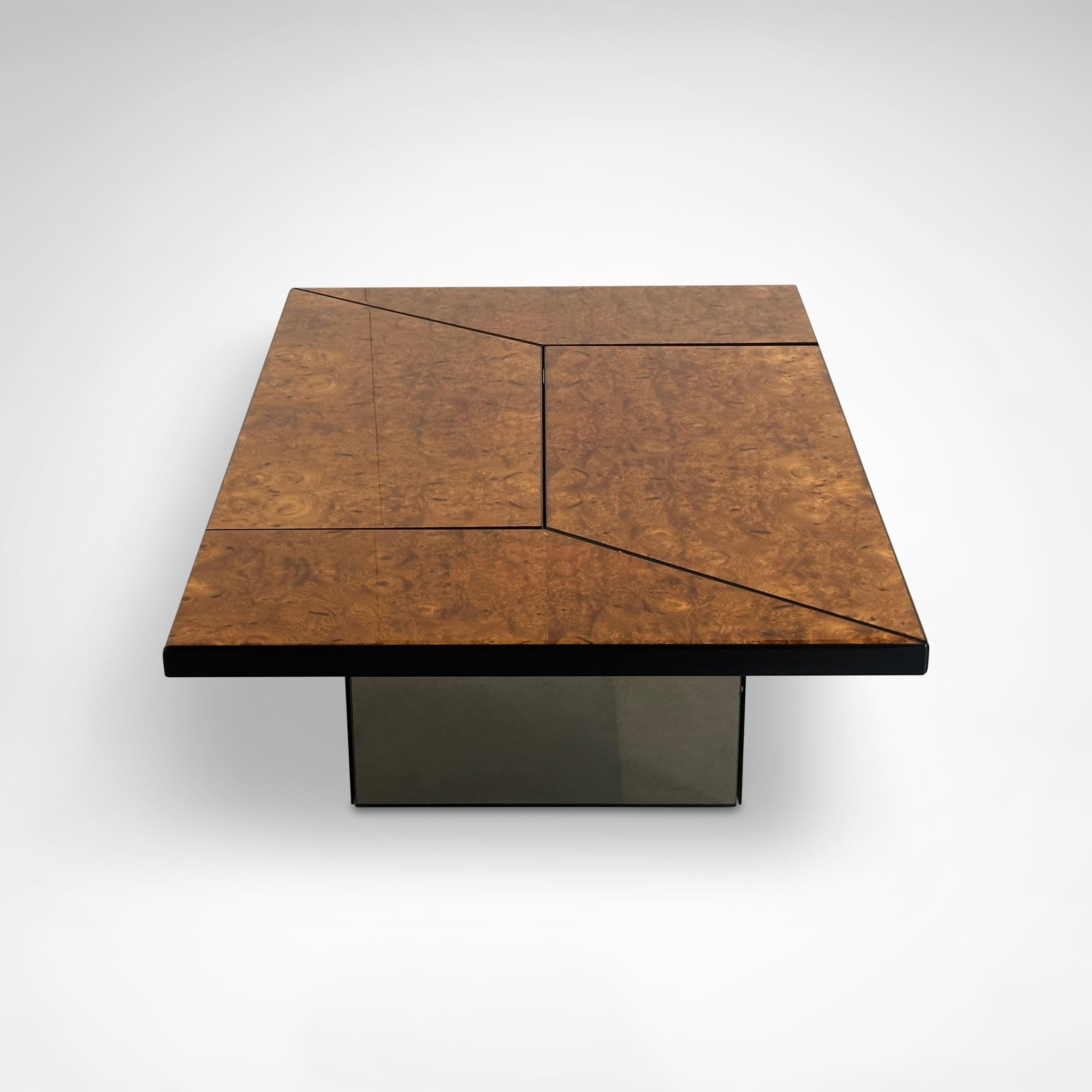 Burl wood coffee table with bar by Paul Michel for Roche Bobois 1980s 4