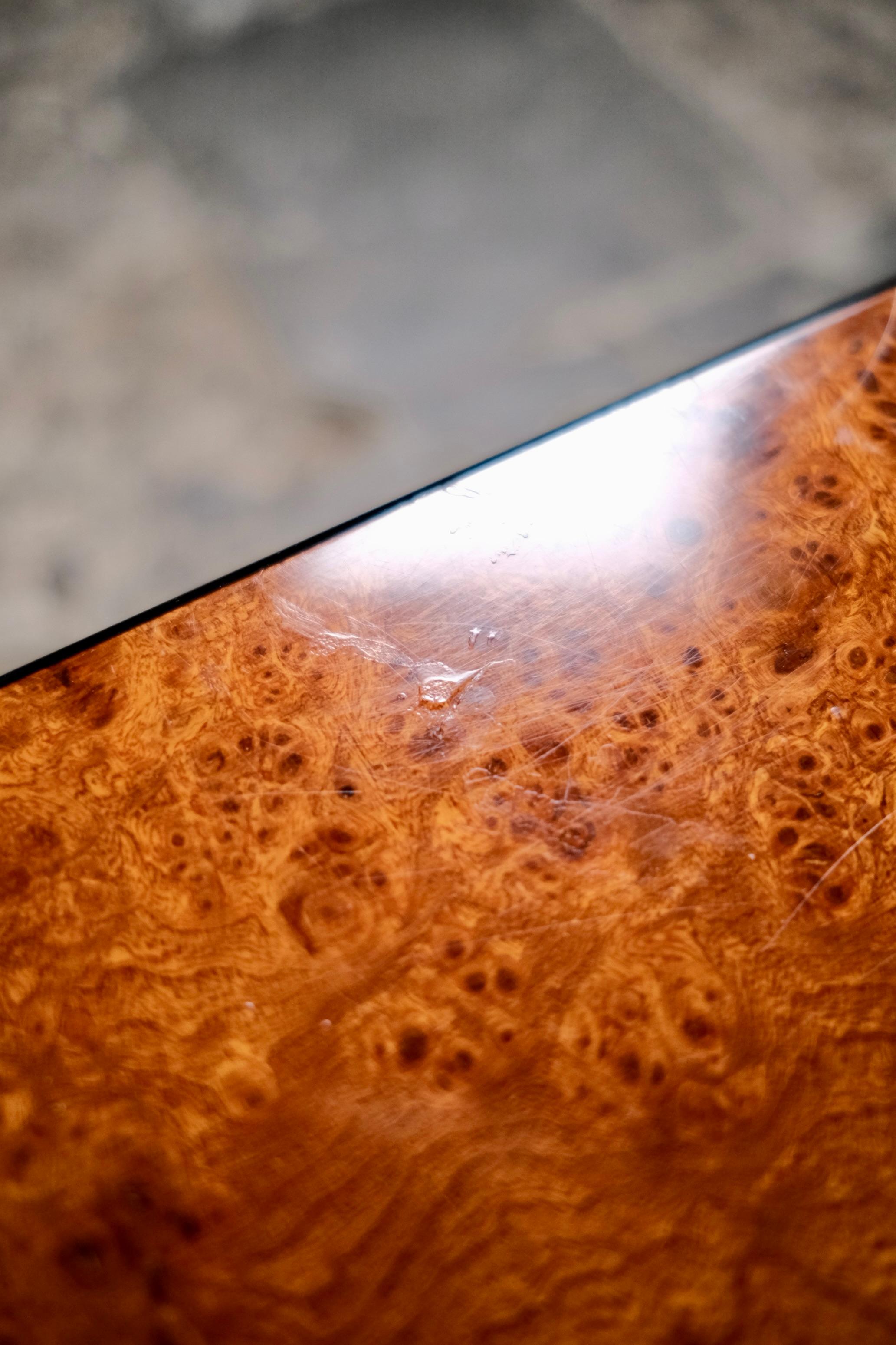 Burl wood coffee table with bar by Paul Michel for Roche Bobois, 1980s For Sale 7