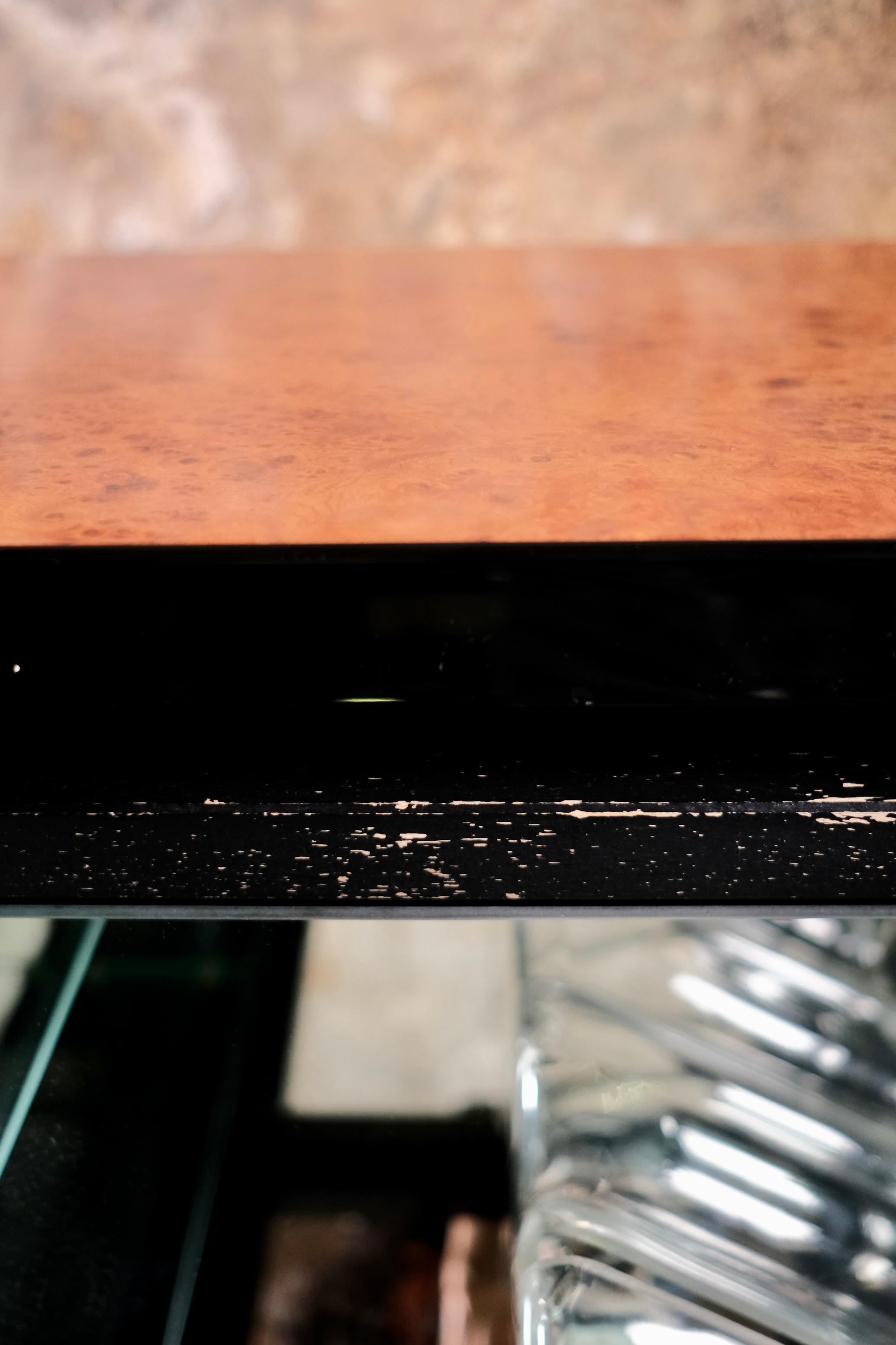 Burl wood coffee table with bar by Paul Michel for Roche Bobois, 1980s For Sale 8