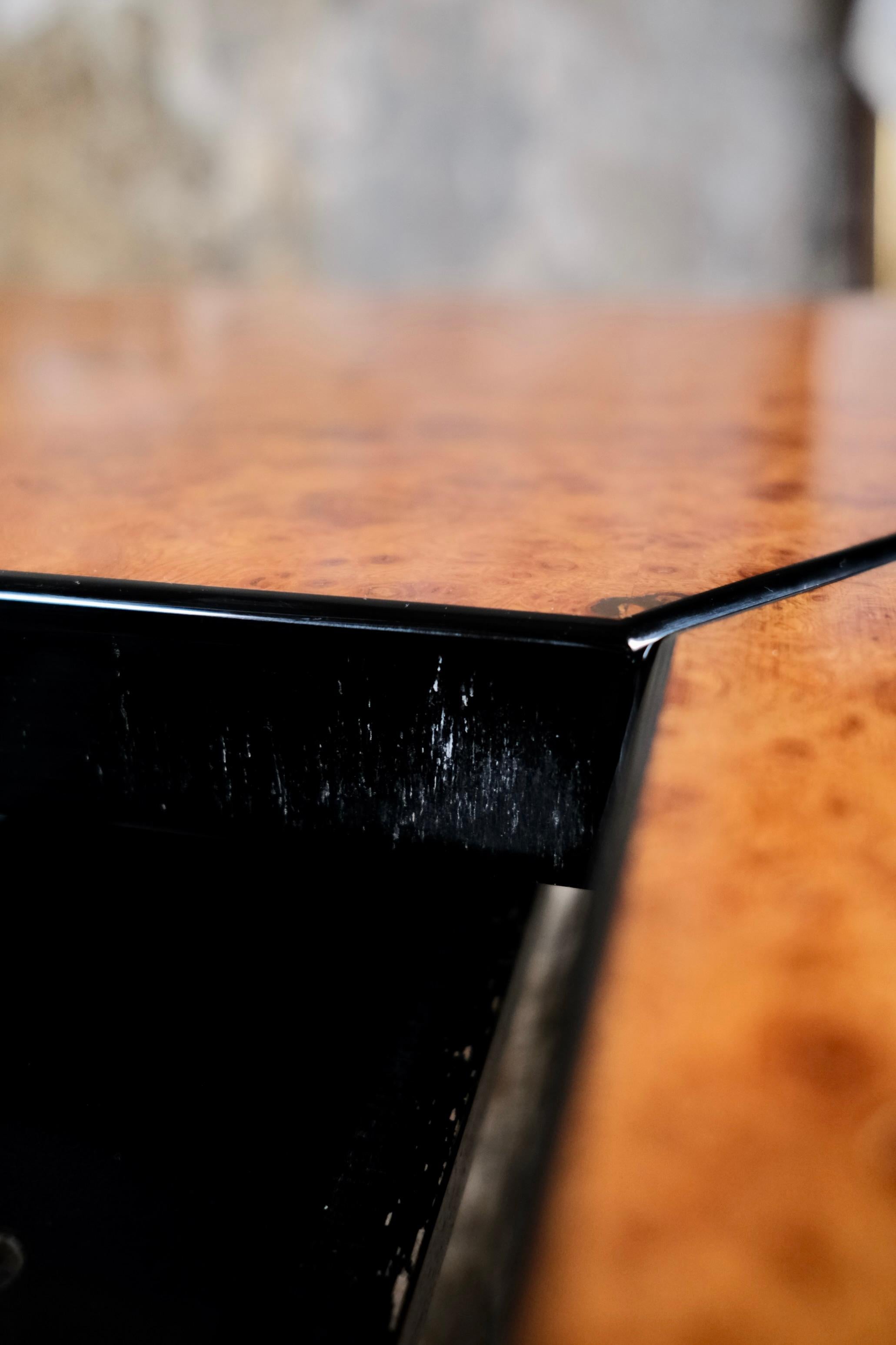 Burl wood coffee table with bar by Paul Michel for Roche Bobois, 1980s For Sale 12