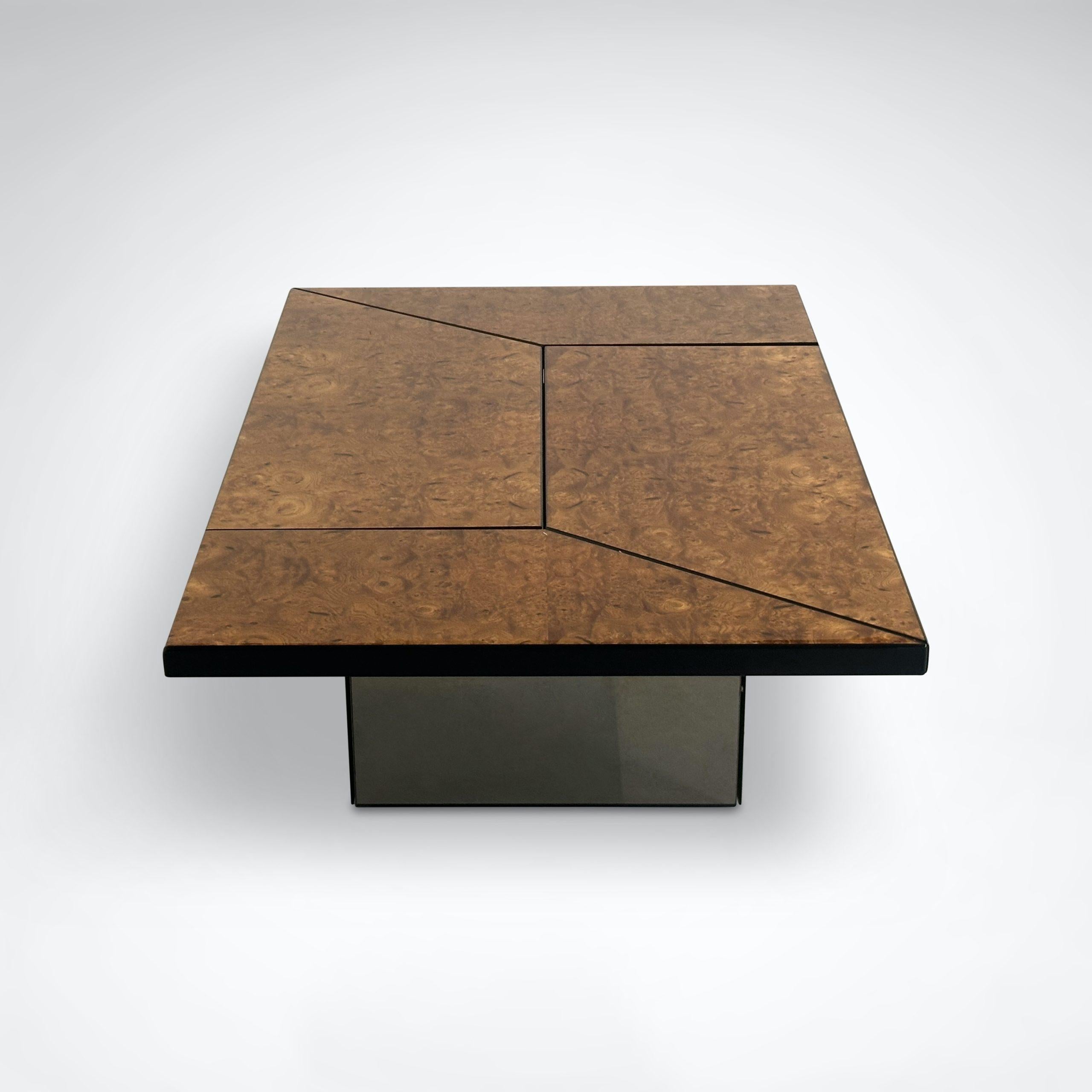 Francese Tavolino in radica con barra di Paul Michel per Roche Bobois anni '80 in vendita