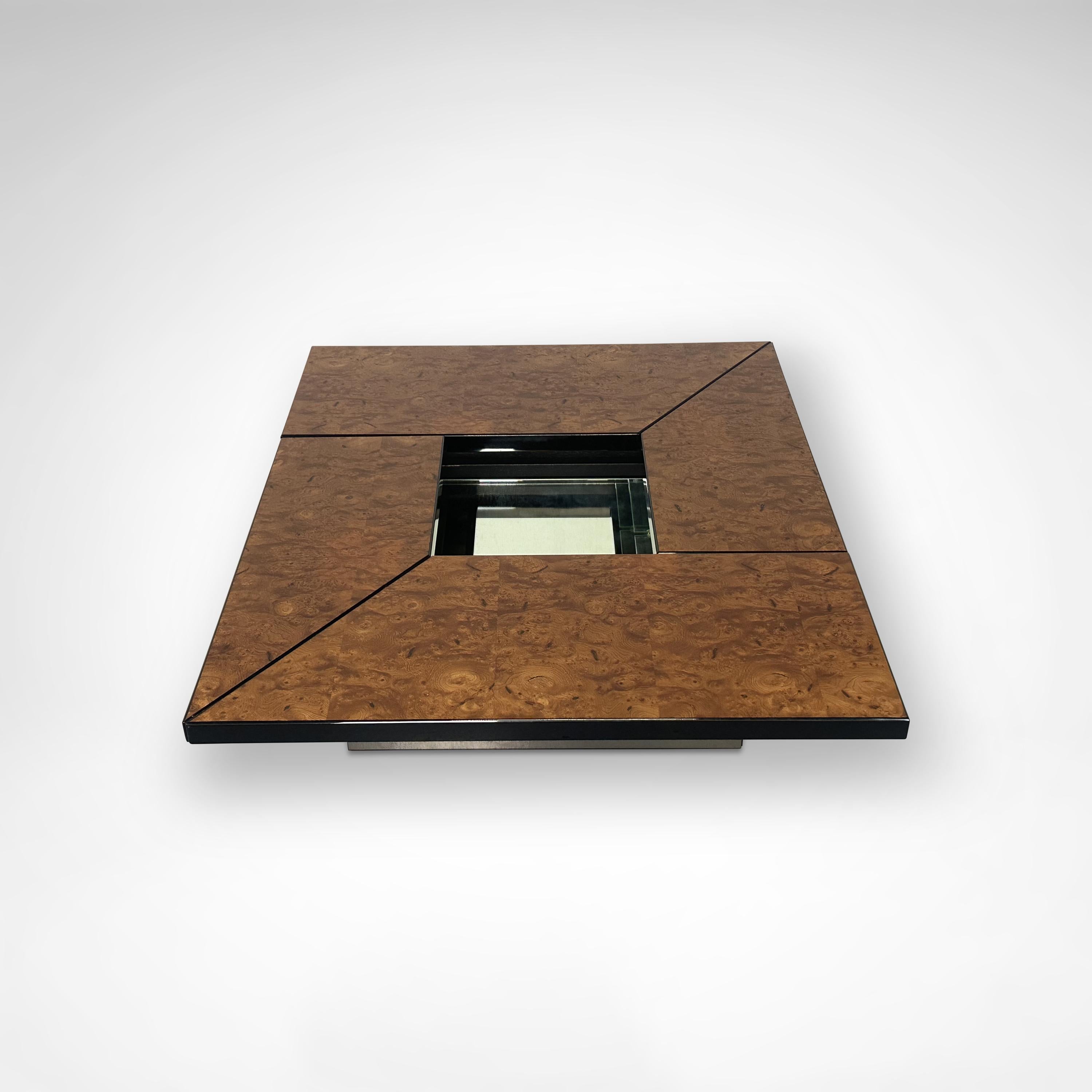 Late 20th Century Burl wood coffee table with bar by Paul Michel for Roche Bobois 1980s