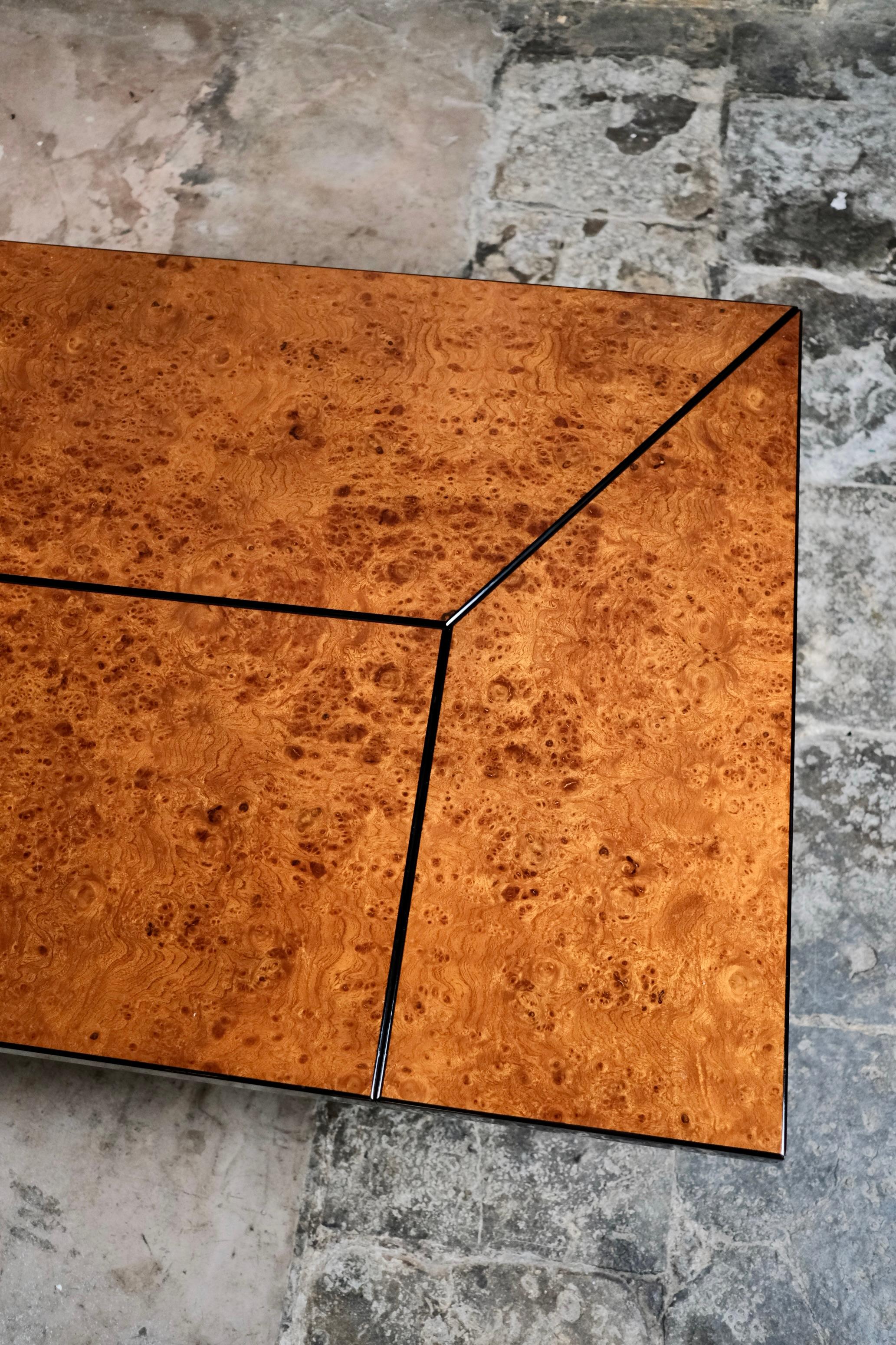 Burl wood coffee table with bar by Paul Michel for Roche Bobois, 1980s For Sale 2