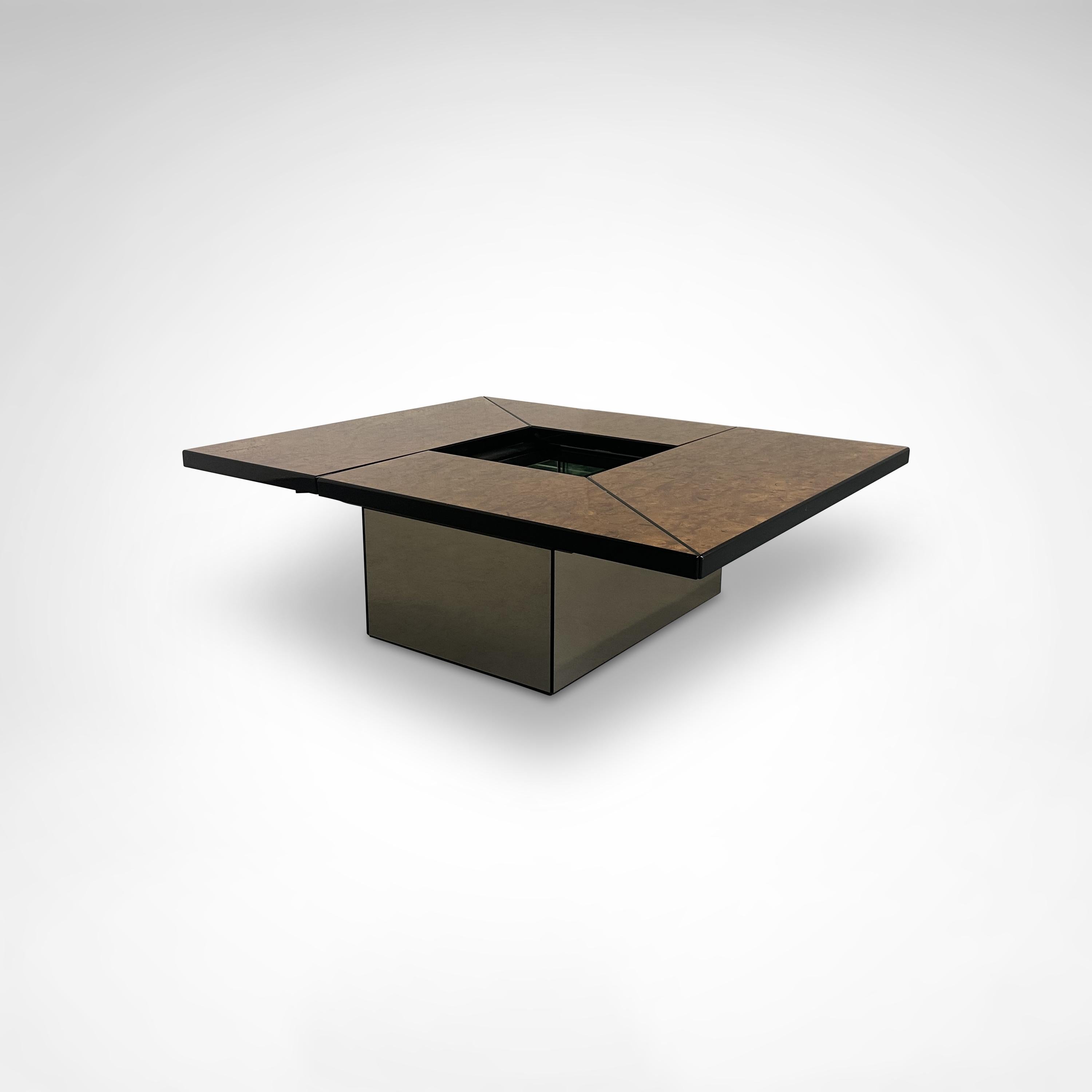 Burl wood coffee table with bar by Paul Michel for Roche Bobois 1980s 2