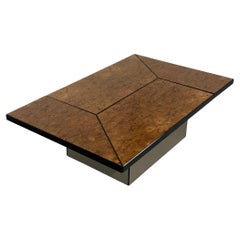 Burl wood coffee table with bar by Paul Michel for Roche Bobois 1980s