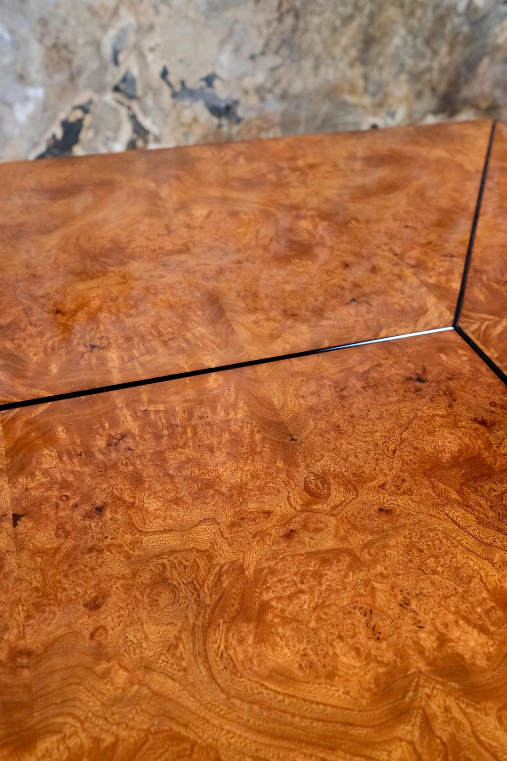 Burl wood coffee table with bar by Paul Michel for Roche Bobois, France, 1980s 2