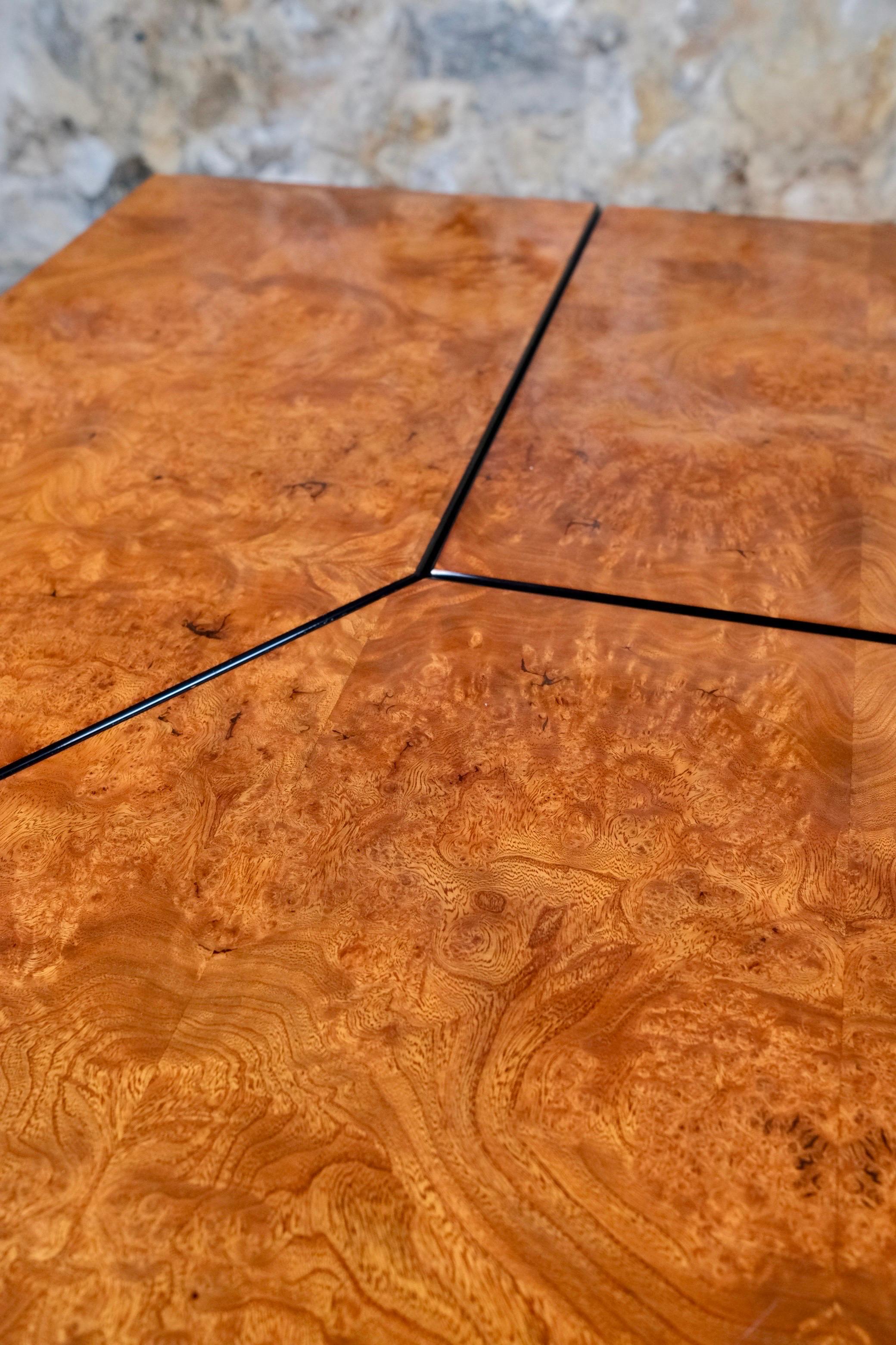 Burl wood coffee table with bar by Paul Michel for Roche Bobois, France, 1980s 3