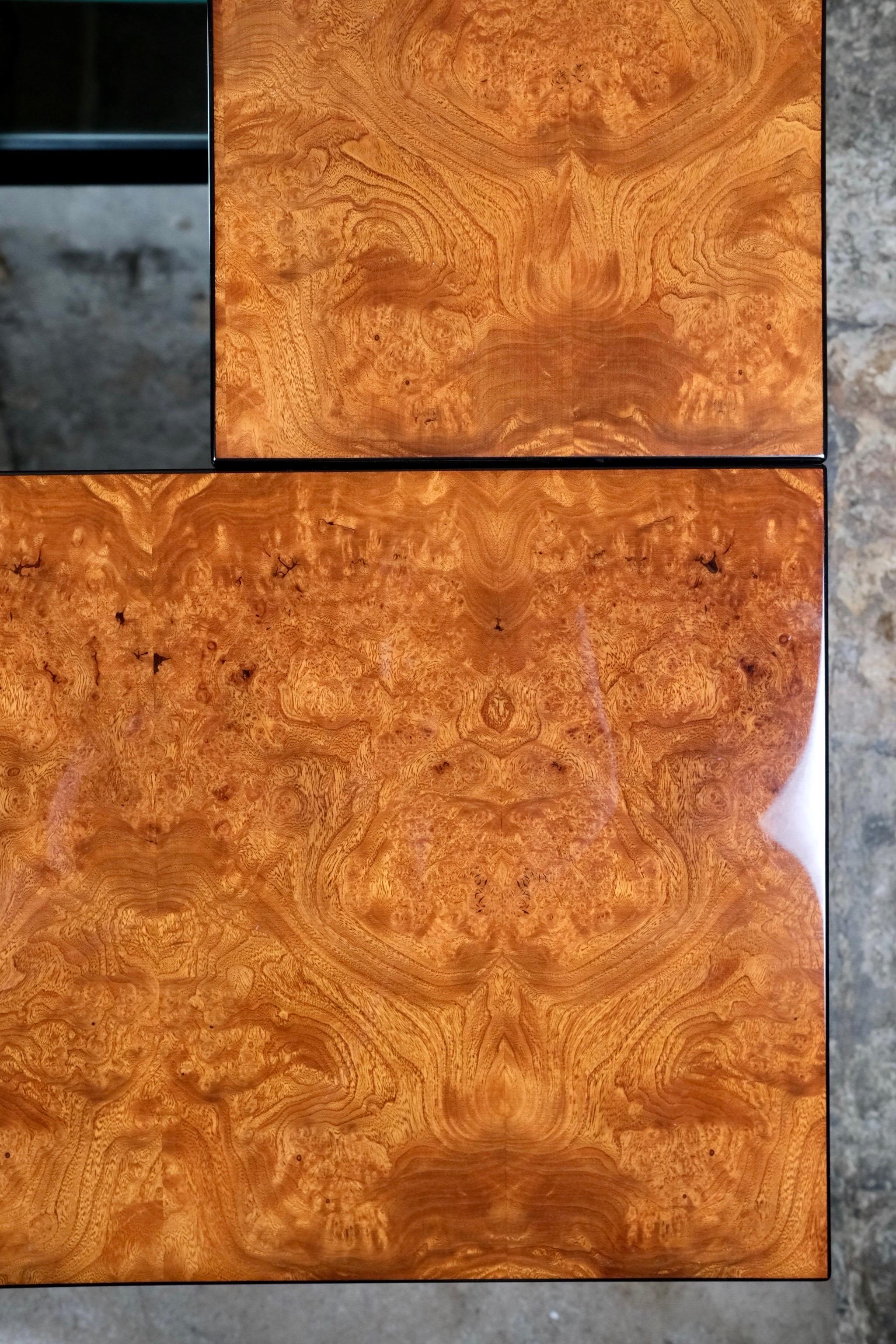 Burl wood coffee table with bar by Paul Michel for Roche Bobois, France, 1980s 4