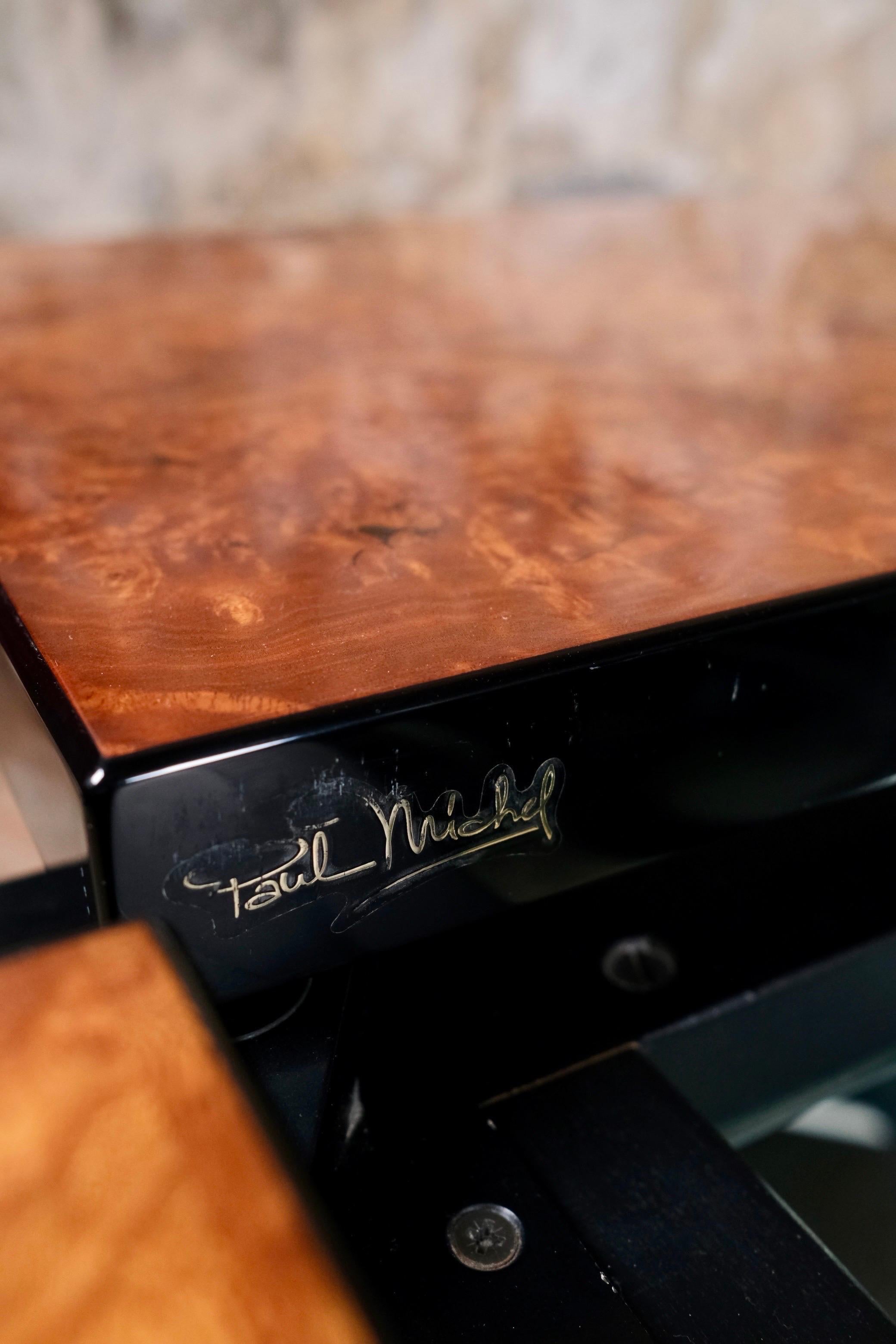 Burl wood coffee table with bar by Paul Michel for Roche Bobois, France, 1980s 5