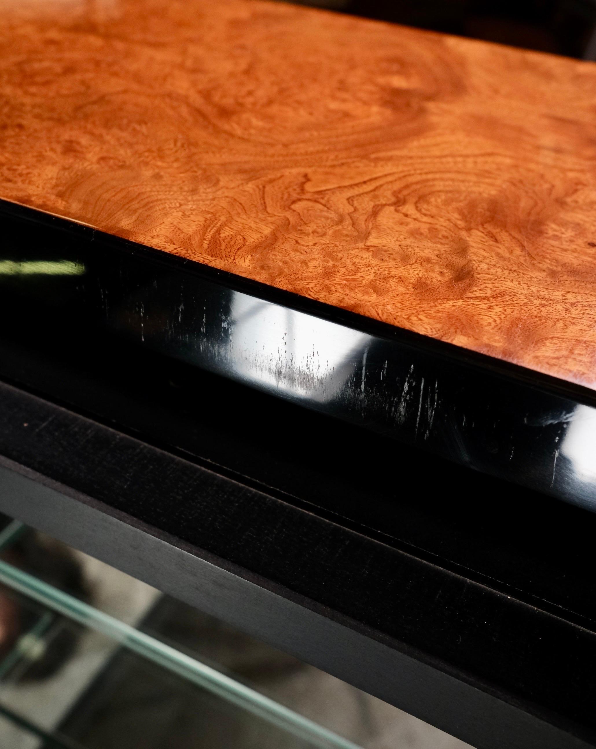 Burl wood coffee table with bar by Paul Michel for Roche Bobois, France, 1980s 8