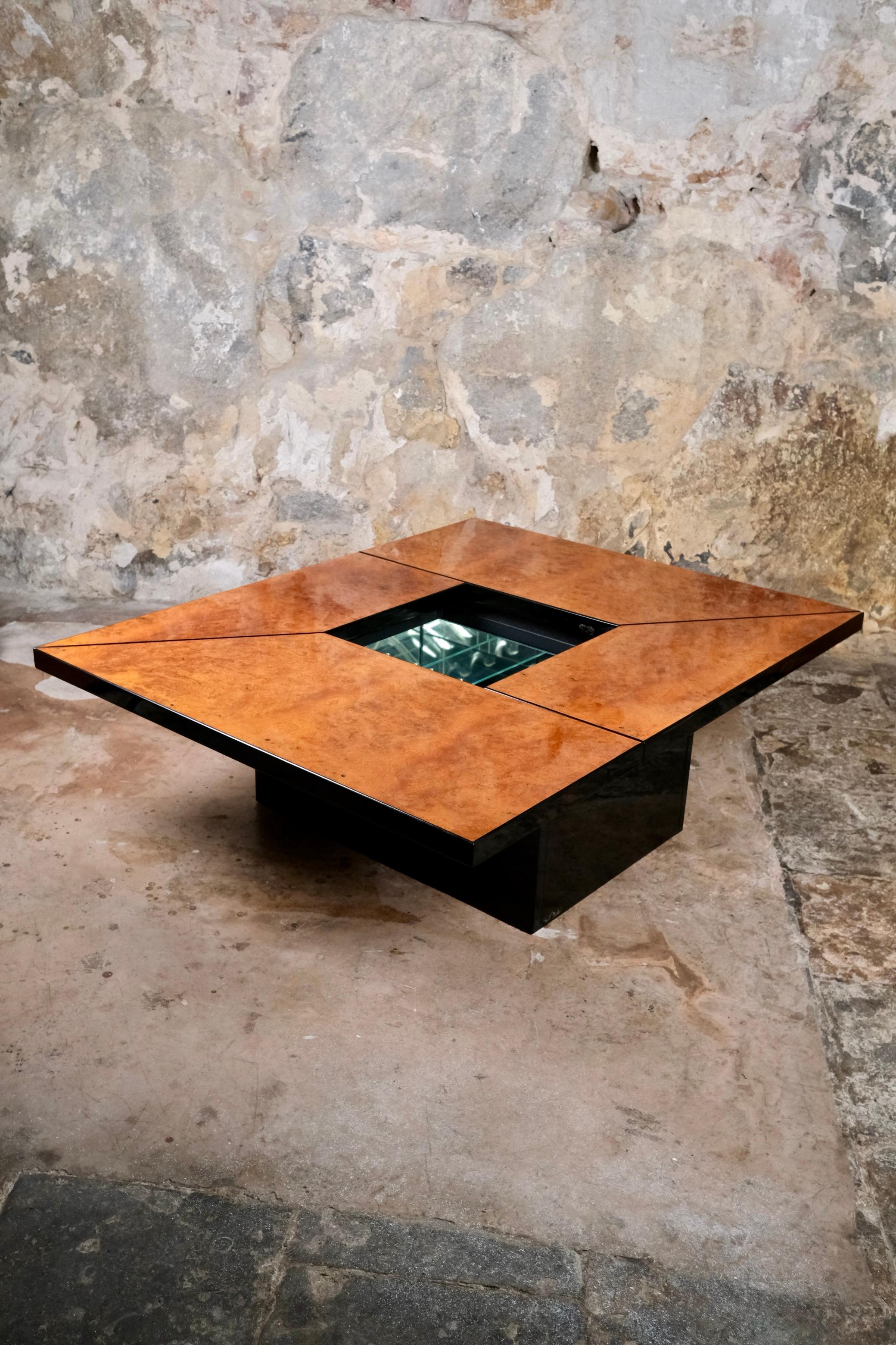 Verre Table basse avec bar par Paul Michel pour Roche Bobois, France, années 1980