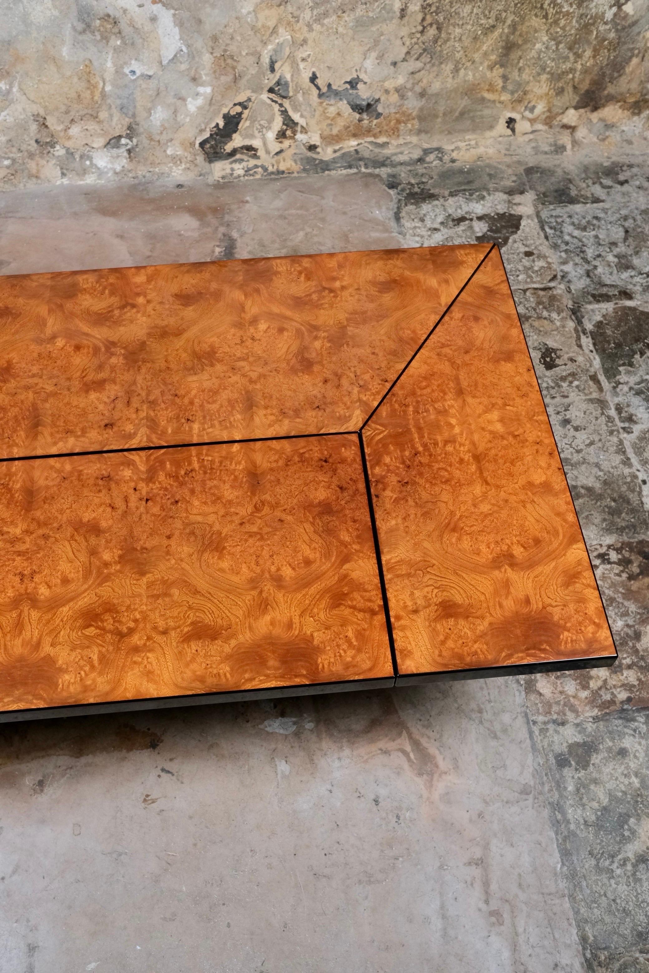Burl wood coffee table with bar by Paul Michel for Roche Bobois, France, 1980s 1