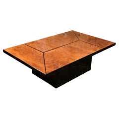 Burl wood coffee table with bar by Paul Michel for Roche Bobois, France, 1980s