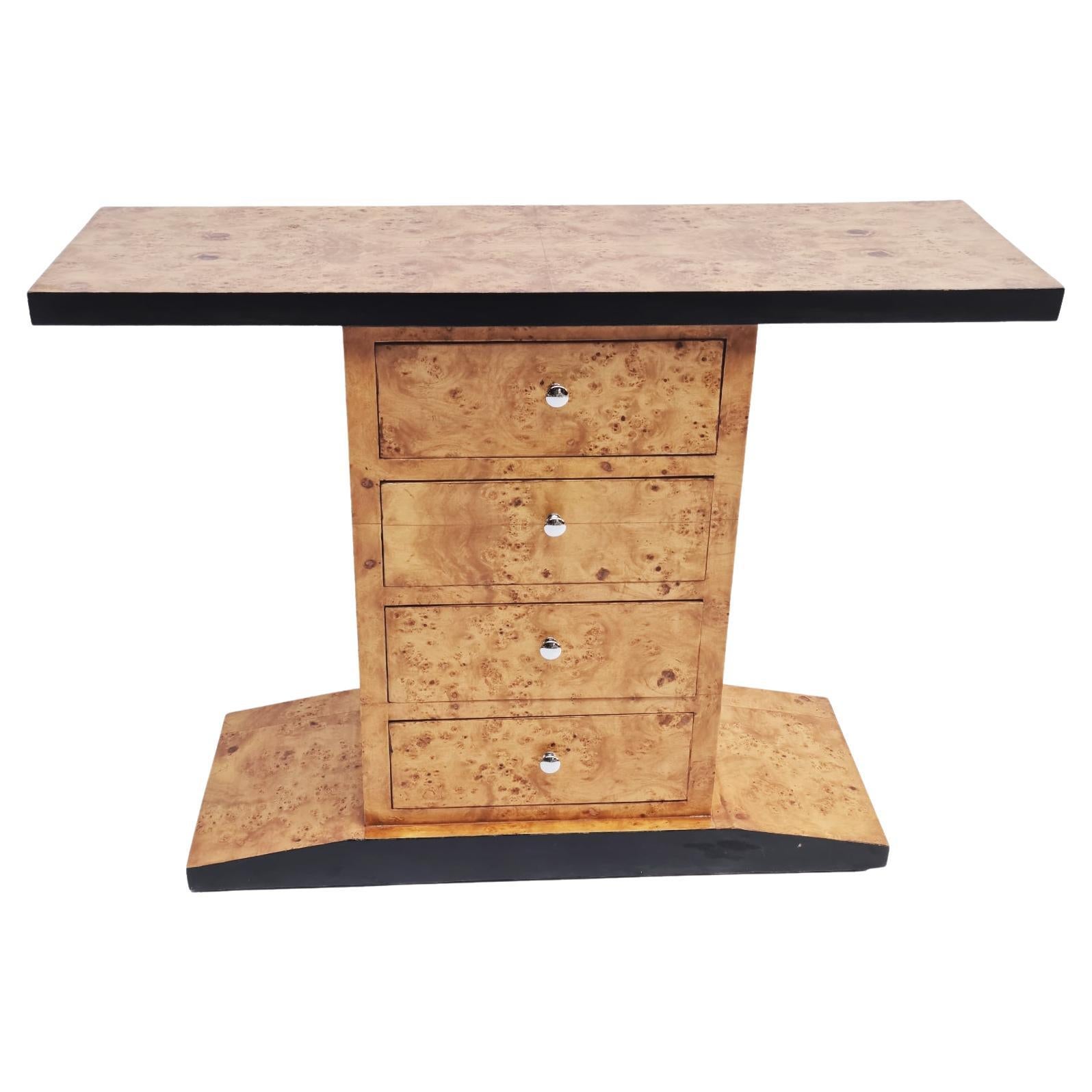 Burl Wood Console Table / Cabinet, 1980s For Sale