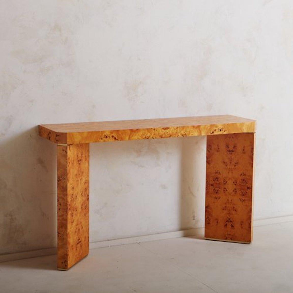 French Burl Wood Console Table, France 20th Century