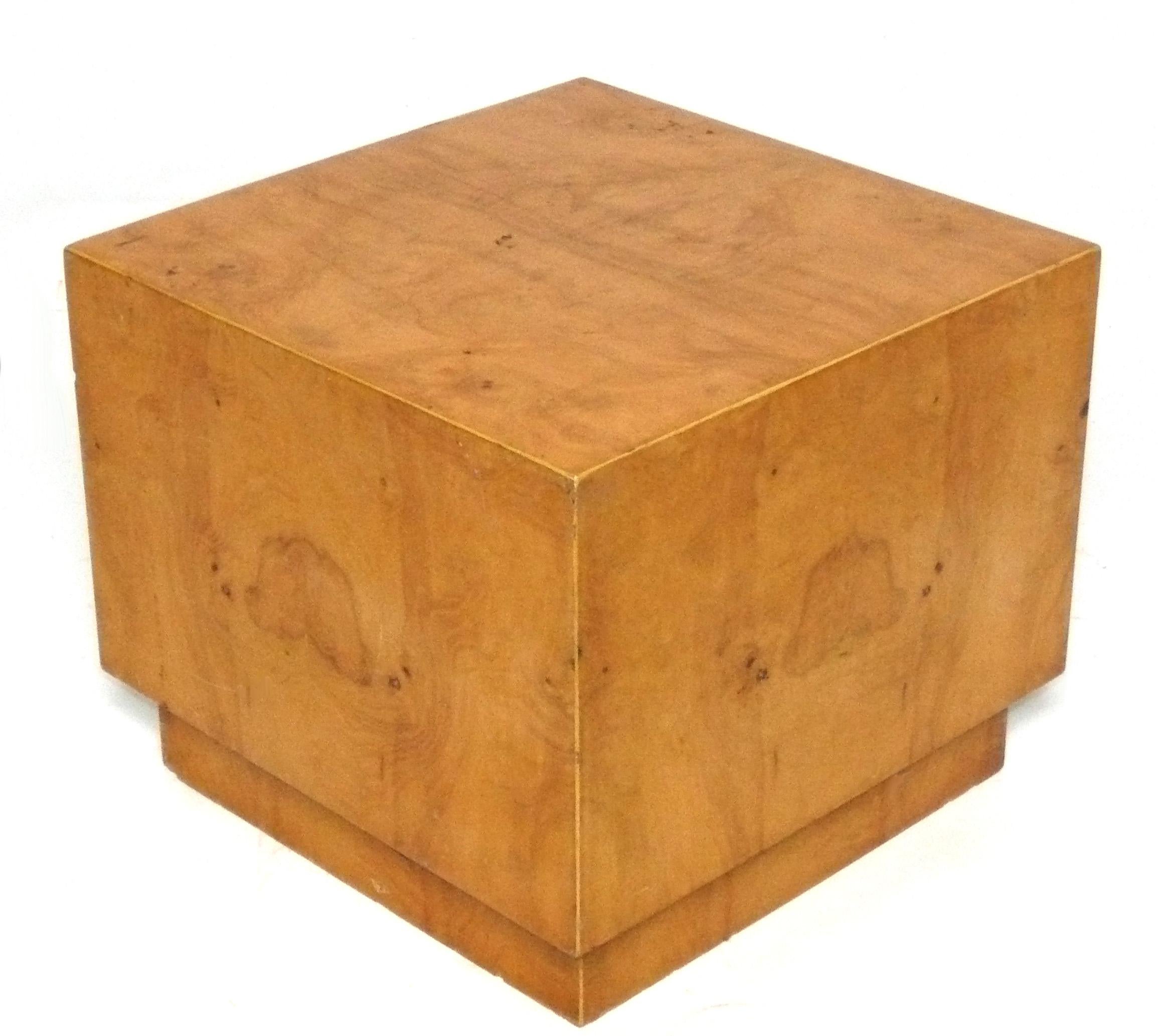 Clean Lined Burlwood Table, attributed to Milo Baughman, unsigned, American, circa 1960s. This table is a versatile size and can be used as an end or side table, nightstand, or coffee table. Retain warm original patina. 