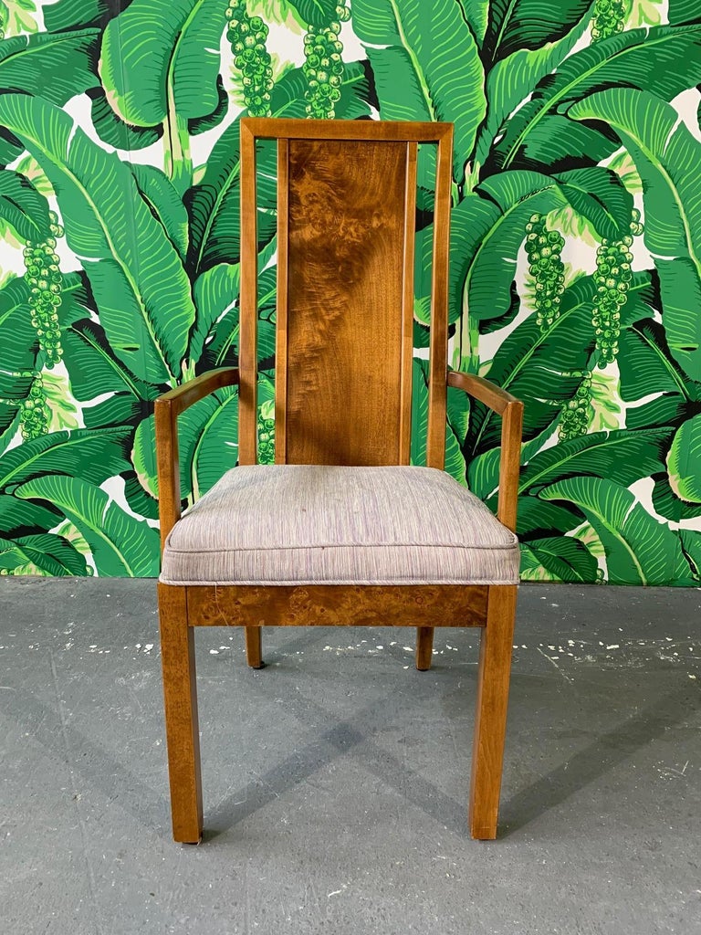 Burl Wood Dining Chairs by Founders Furniture in the Manner of Milo