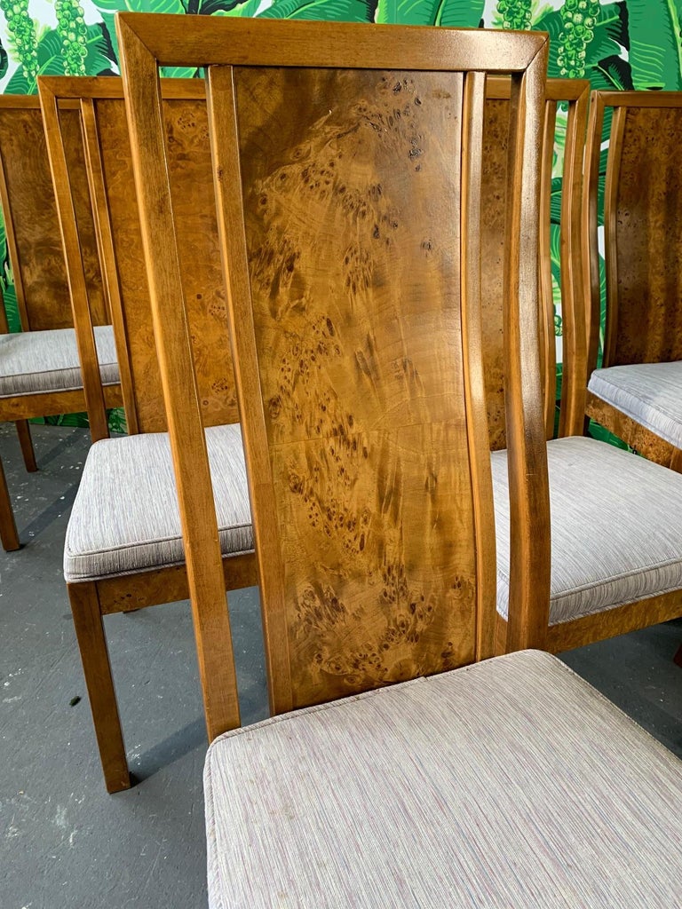 Burl Wood Dining Chairs by Founders Furniture in the Manner of Milo