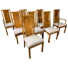 Burl Wood Dining Chairs by Founders Furniture in the Manner of Milo Baughman