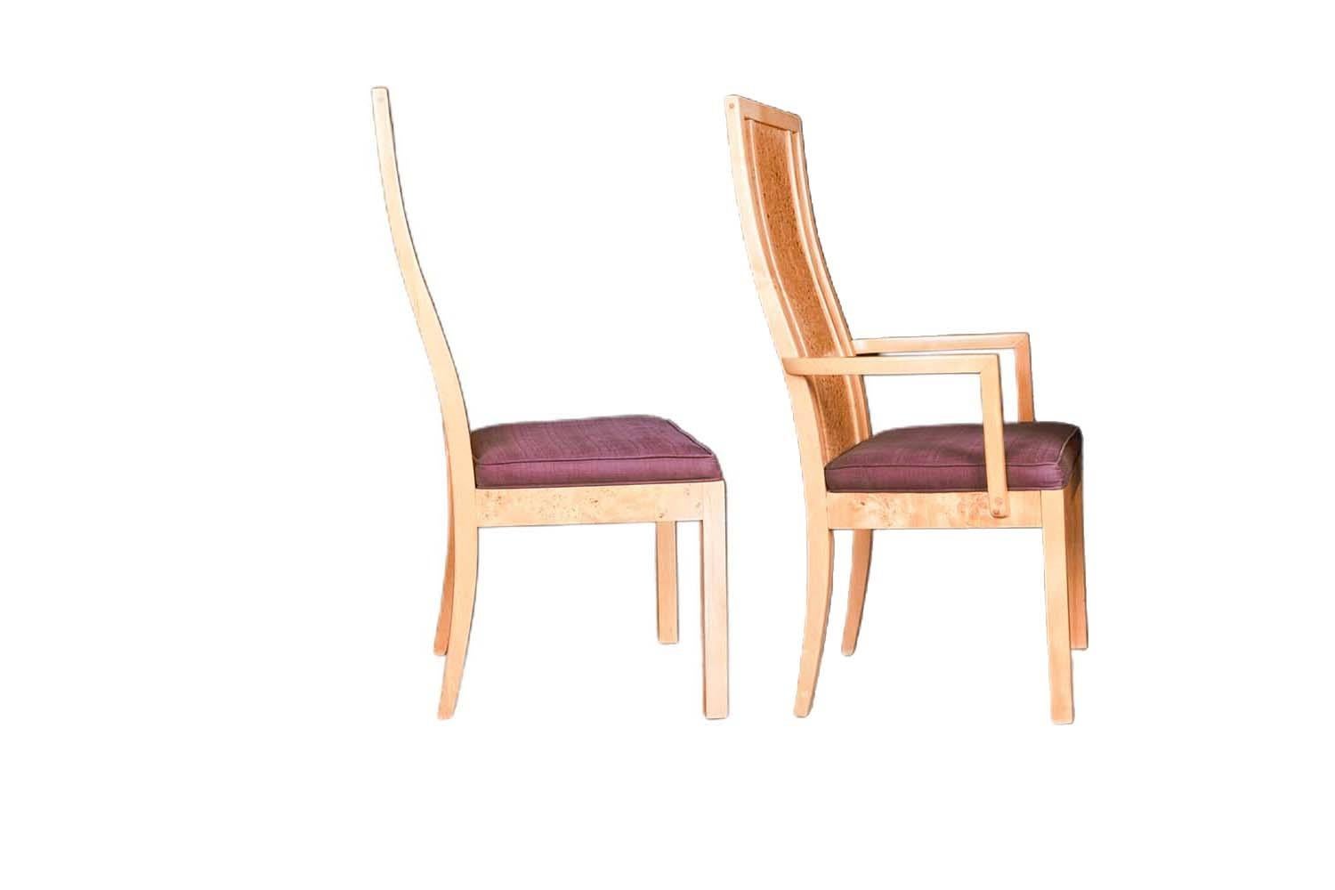 Burl Wood Dining Chairs Mid Century Milo Baughman Style 3