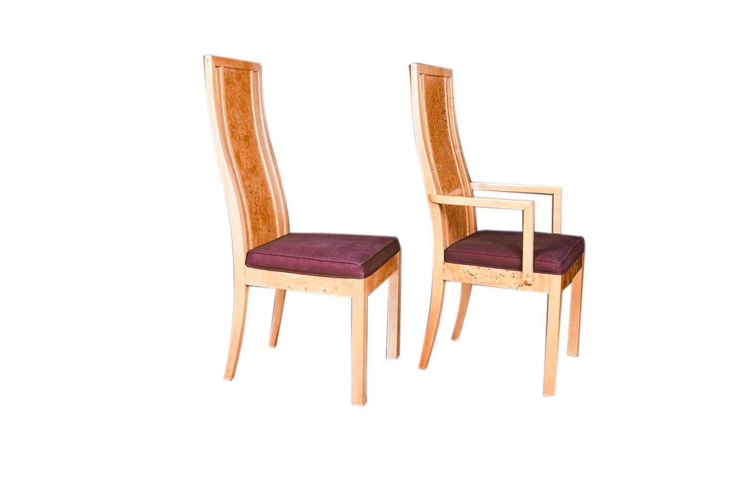 Burl Wood Dining Chairs Mid Century Milo Baughman Style 4
