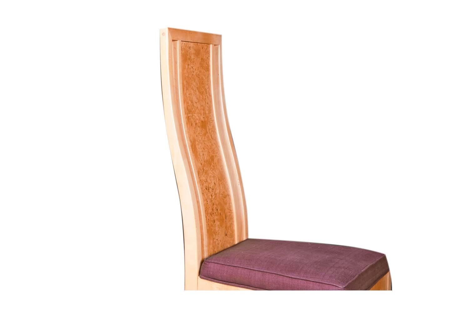 Burl Wood Dining Chairs Mid Century Milo Baughman Style 5