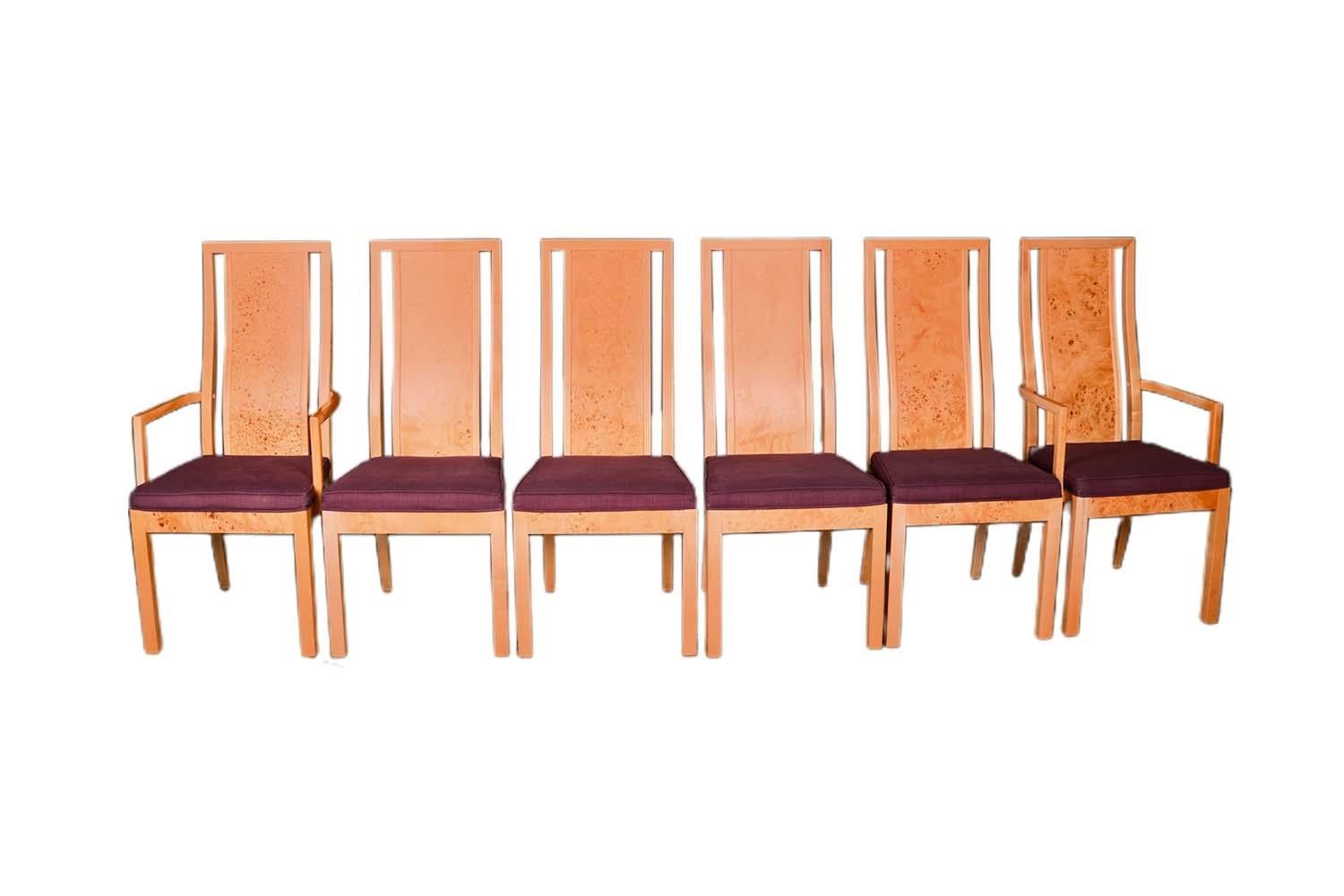 Mid-Century Modern Burl Wood Dining Chairs Mid Century Milo Baughman Style