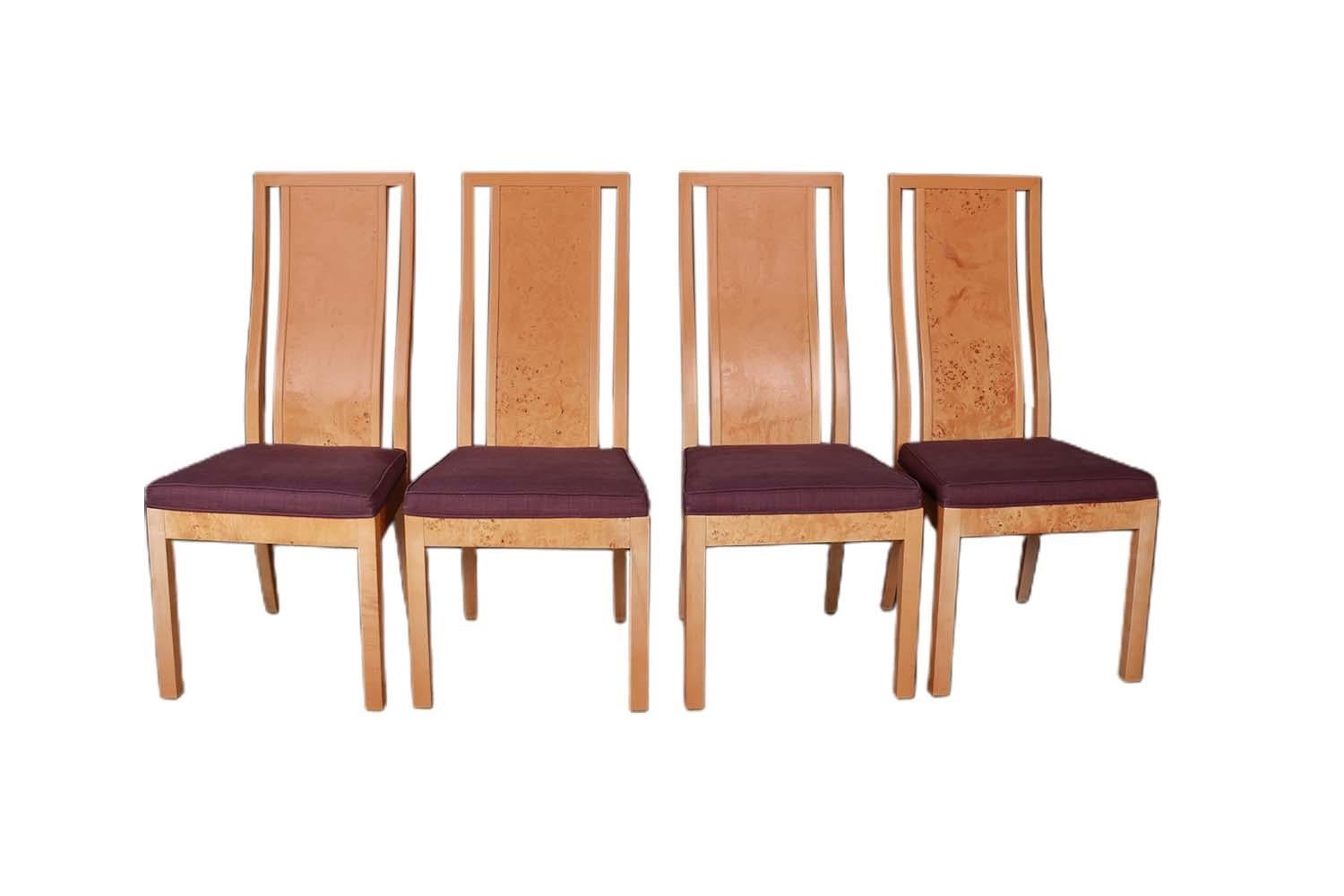 American Burl Wood Dining Chairs Mid Century Milo Baughman Style
