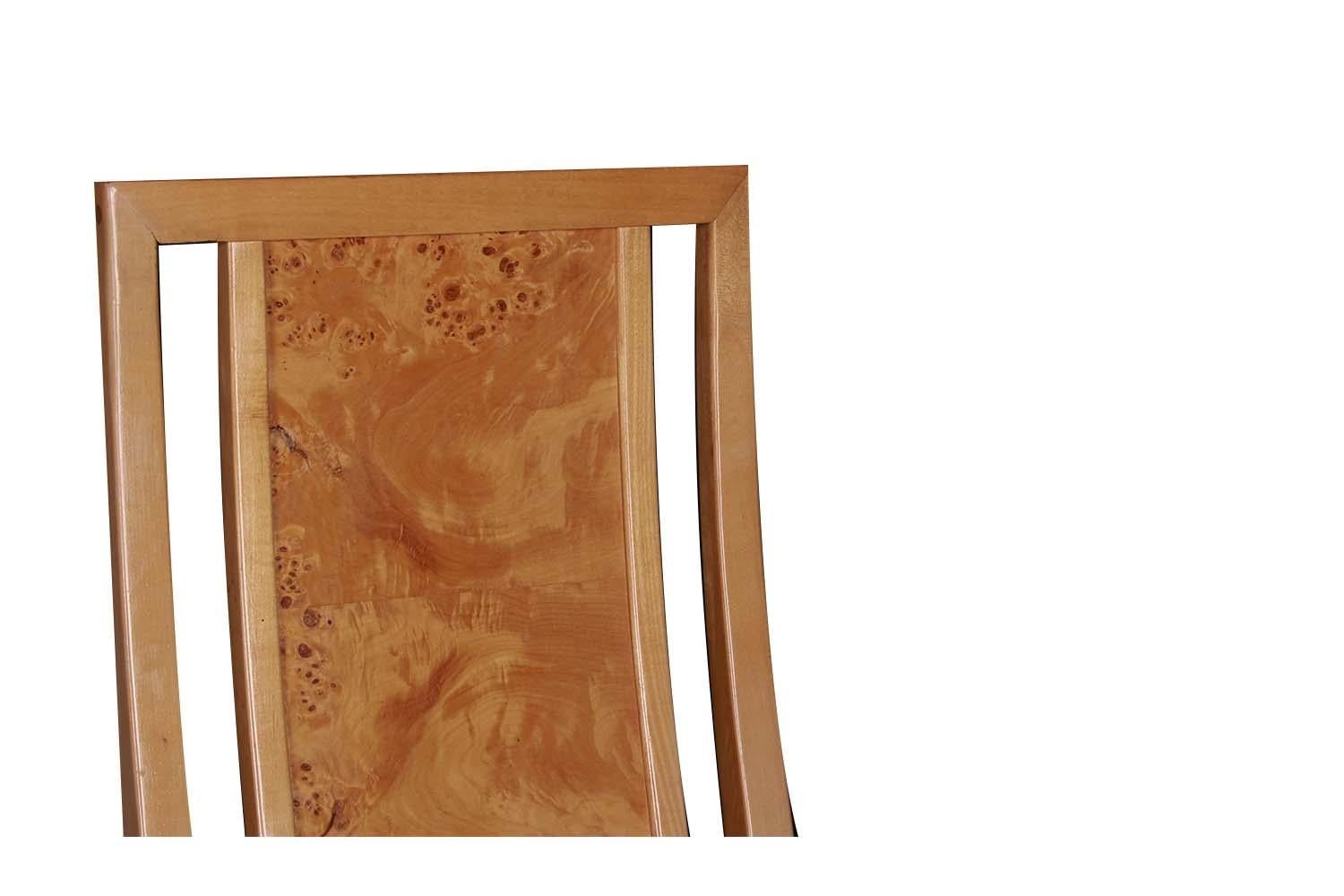 Burl Wood Dining Chairs Mid Century Milo Baughman Style In Good Condition In Baltimore, MD