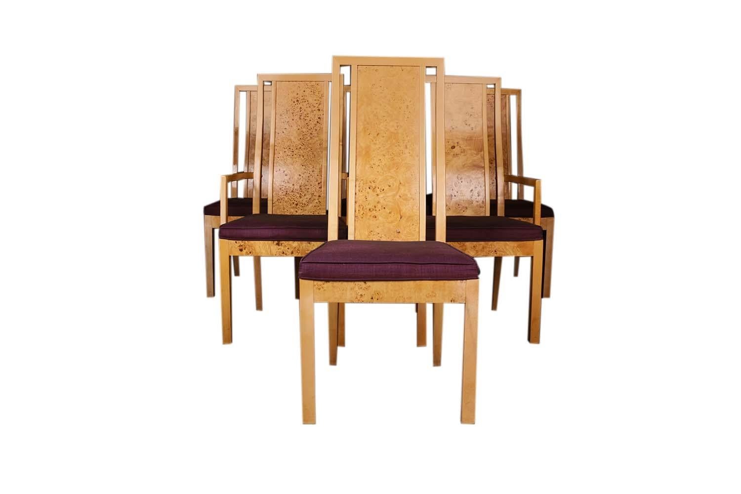 Burl Wood Dining Chairs Mid Century Milo Baughman Style 1