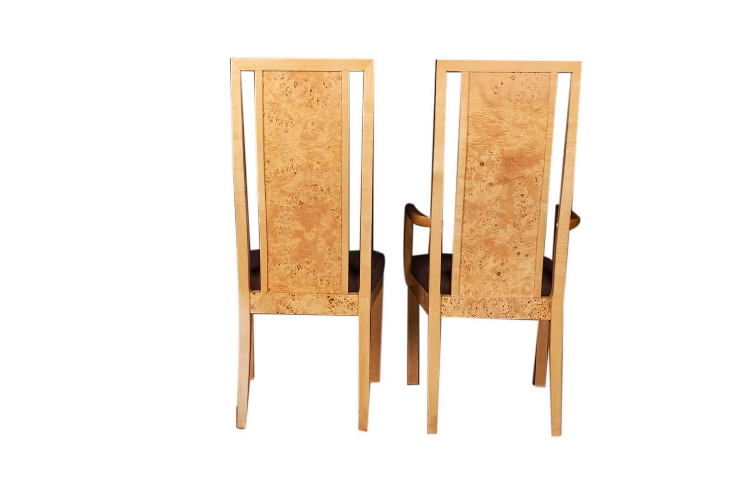Burl Wood Dining Chairs Mid Century Milo Baughman Style 2