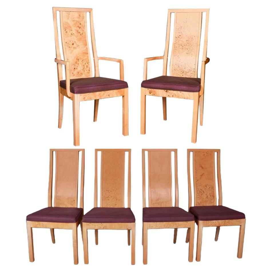 Burl Wood Dining Chairs Mid Century Milo Baughman Style