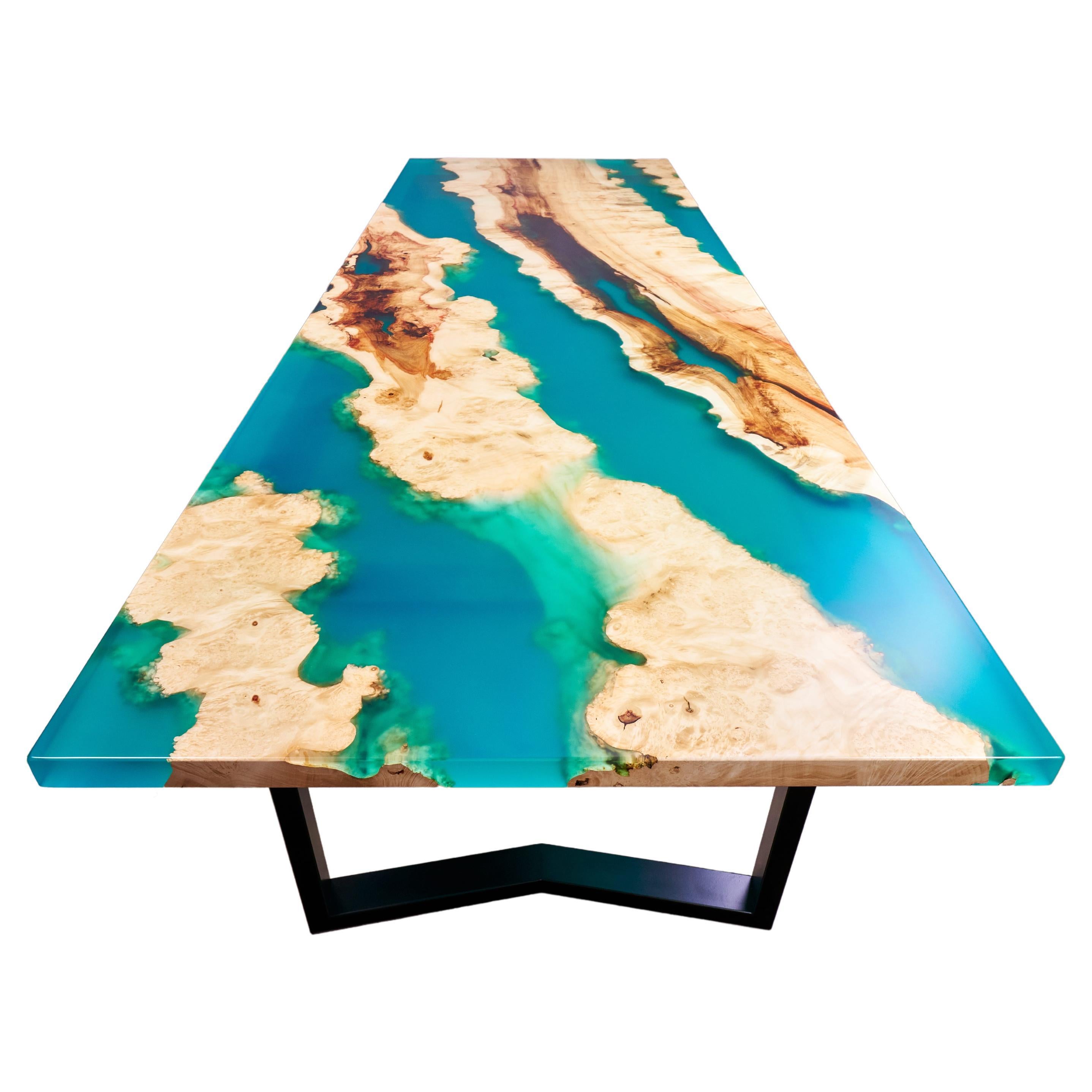 Table de salle à manger en bois de ronce Table moderne contemporaine Table en résine époxy faite à la main en vente
