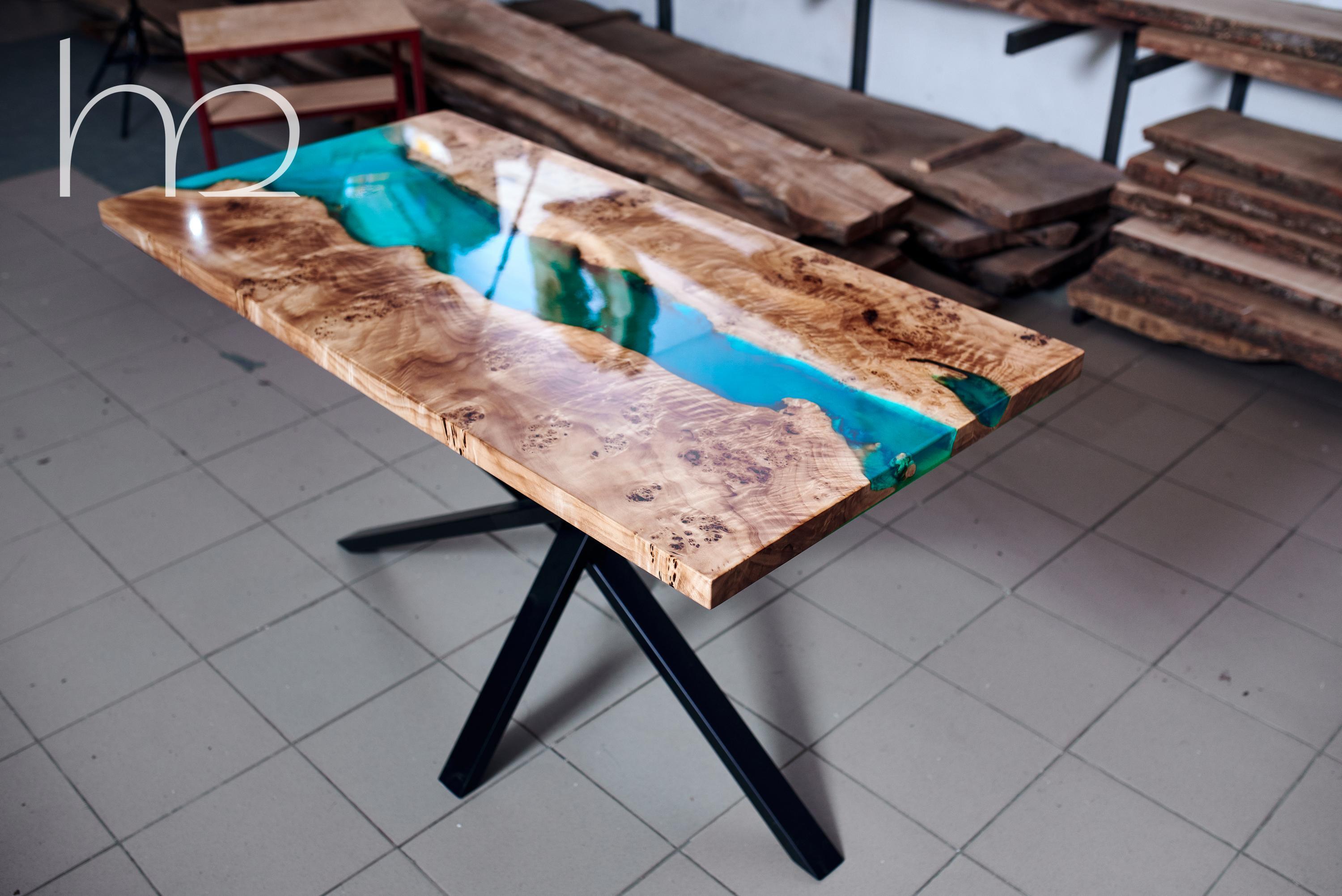 Steel Burl Wood Dining Table Contemporary Resin Dining Table Mid Century Modern Table For Sale