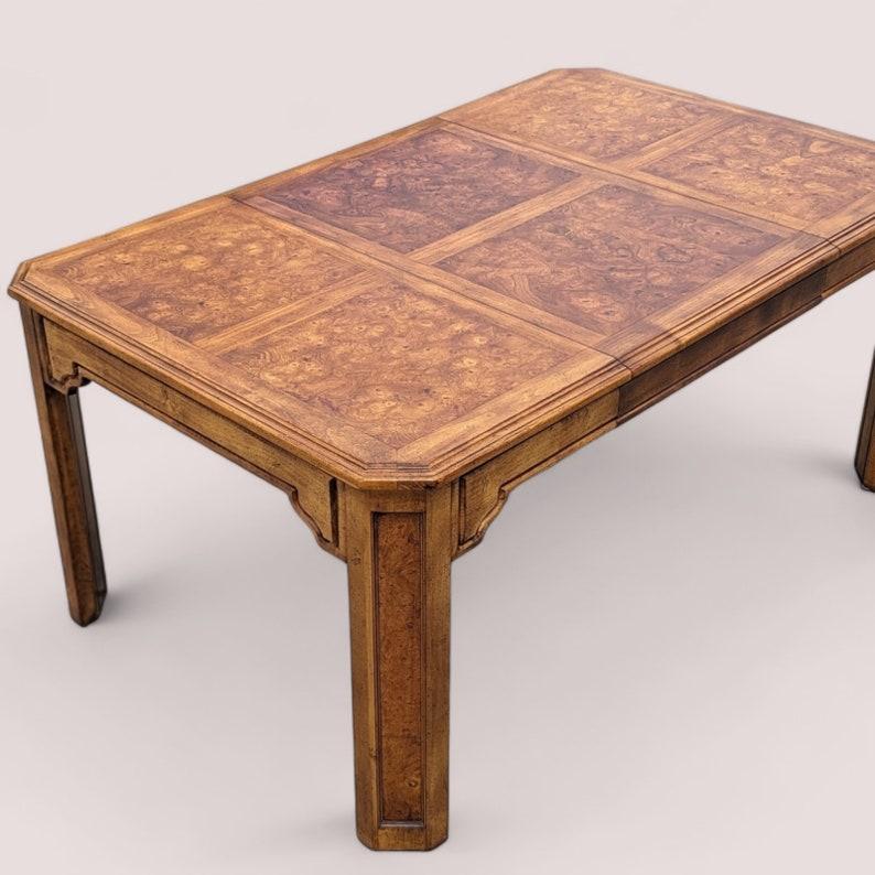 Mesa de Comedor de Madera de Burl, Hollywood Regency, Rectangular, Mediados de Siglo en venta 1