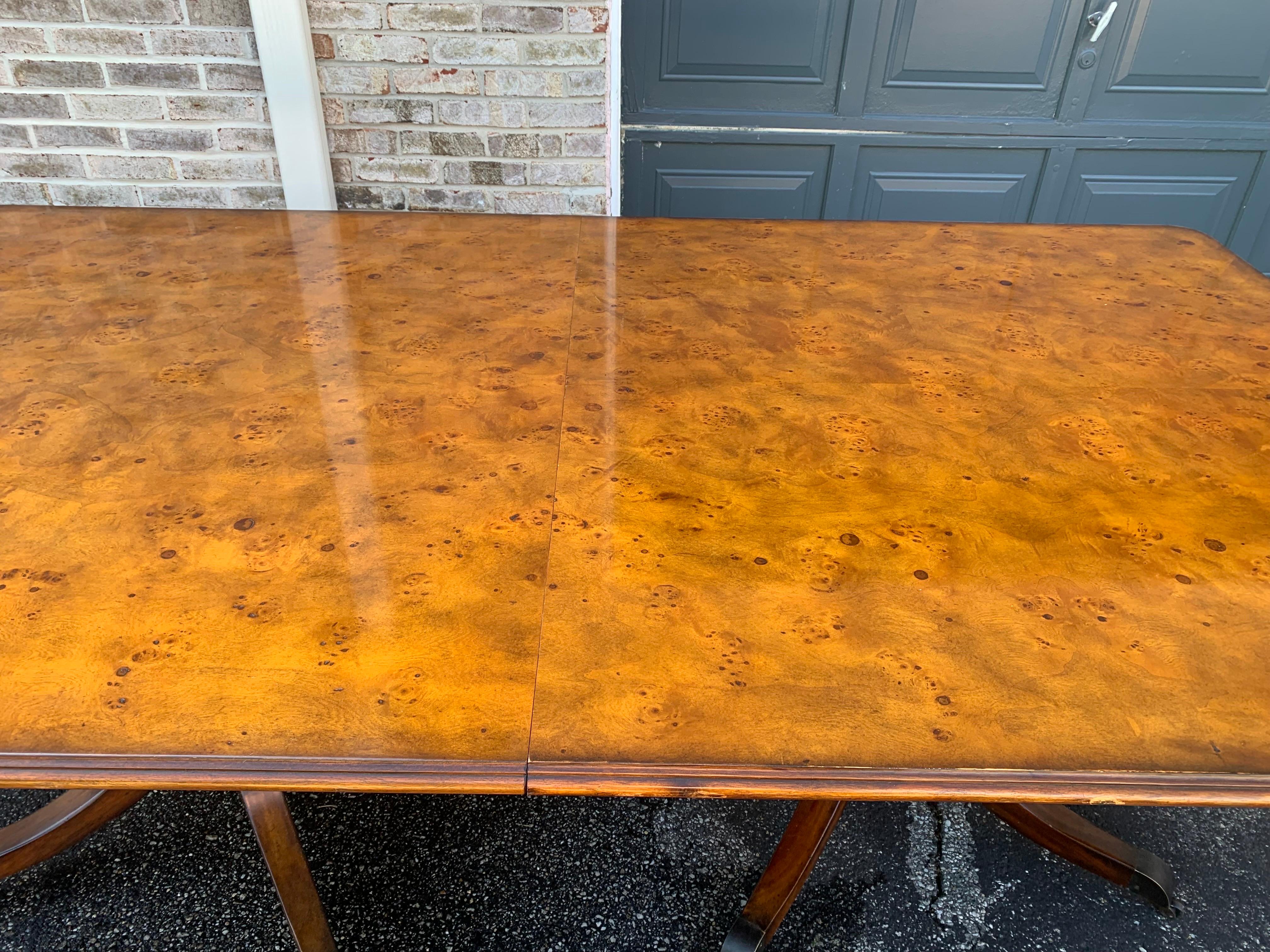 Burl Wood Double Pedestal Dining Table In Good Condition In Sparks Glencoe, MD