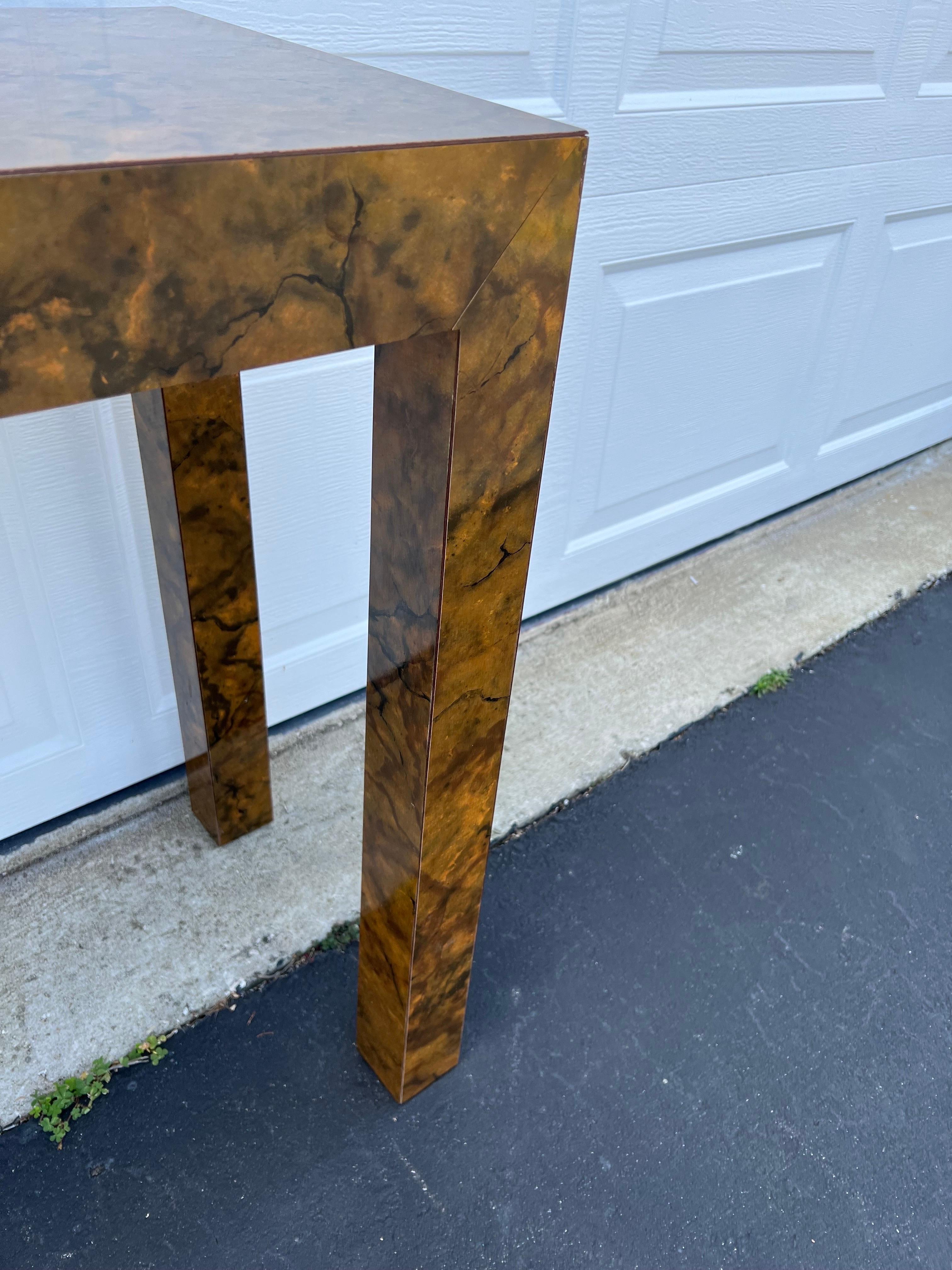 Burl Wood Formica Parsons Console Table  For Sale 4