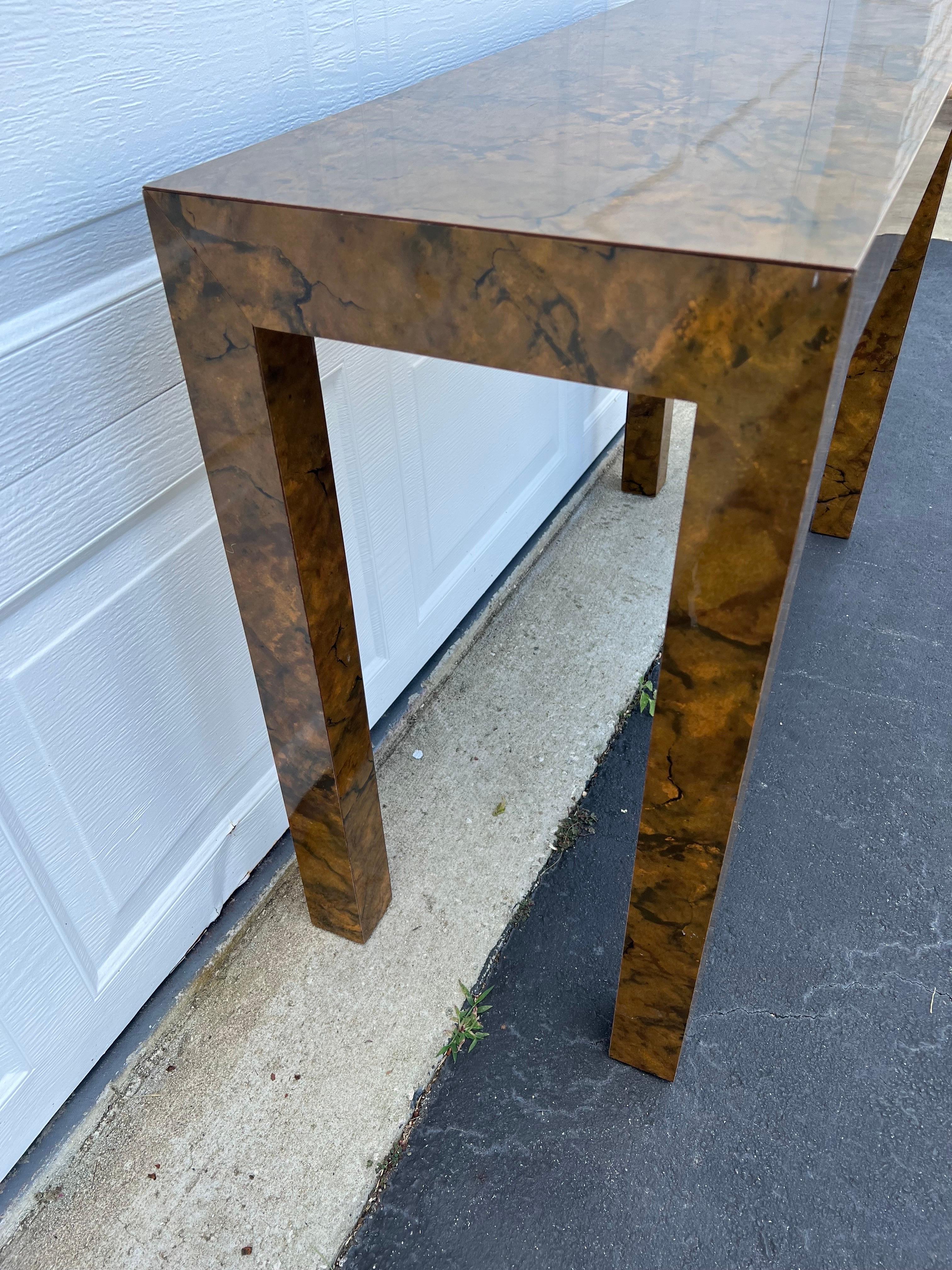 Burl Wood Formica Parsons Console Table  For Sale 5