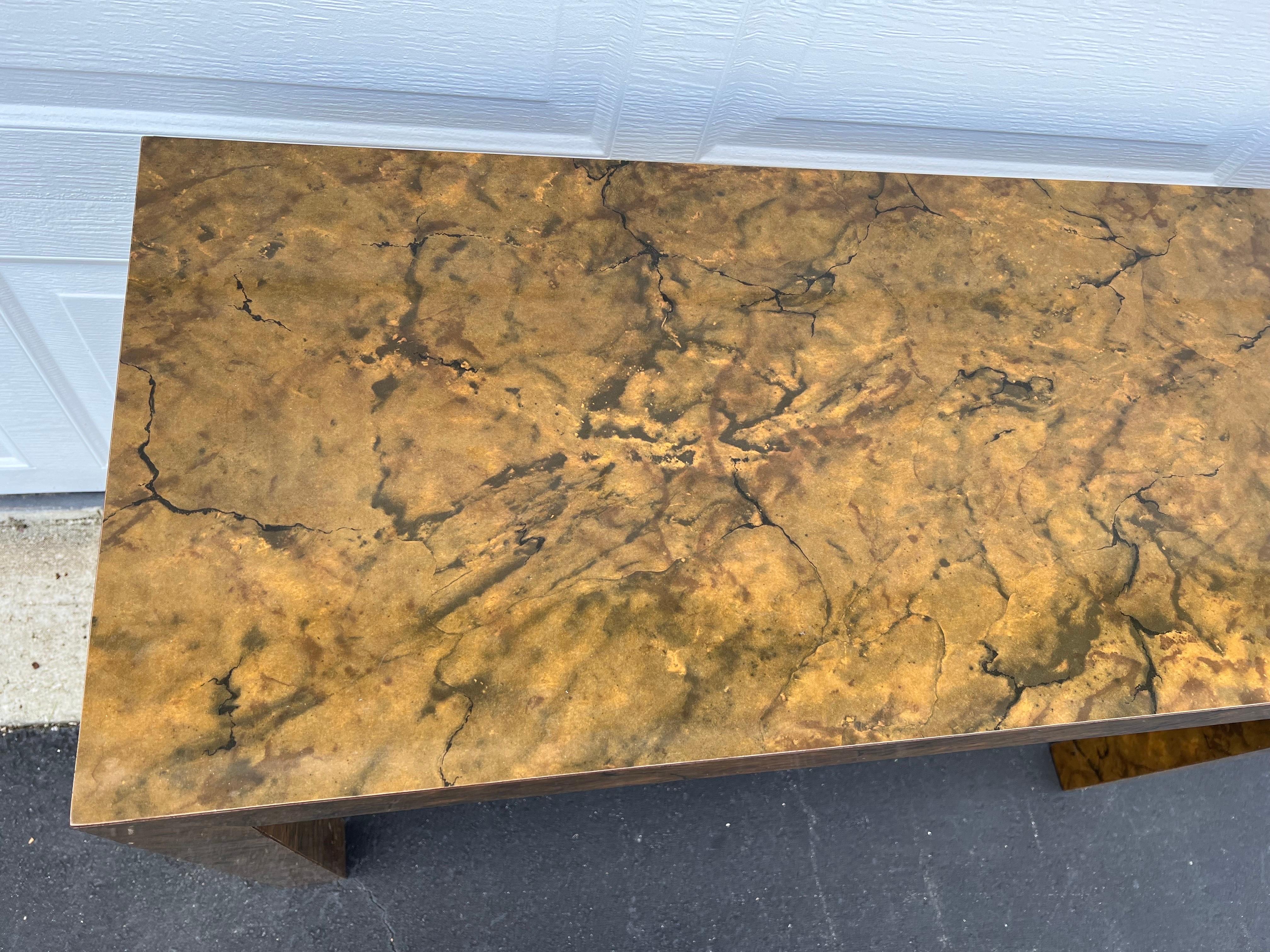 Burl Wood Formica Parsons Console Table  For Sale 11