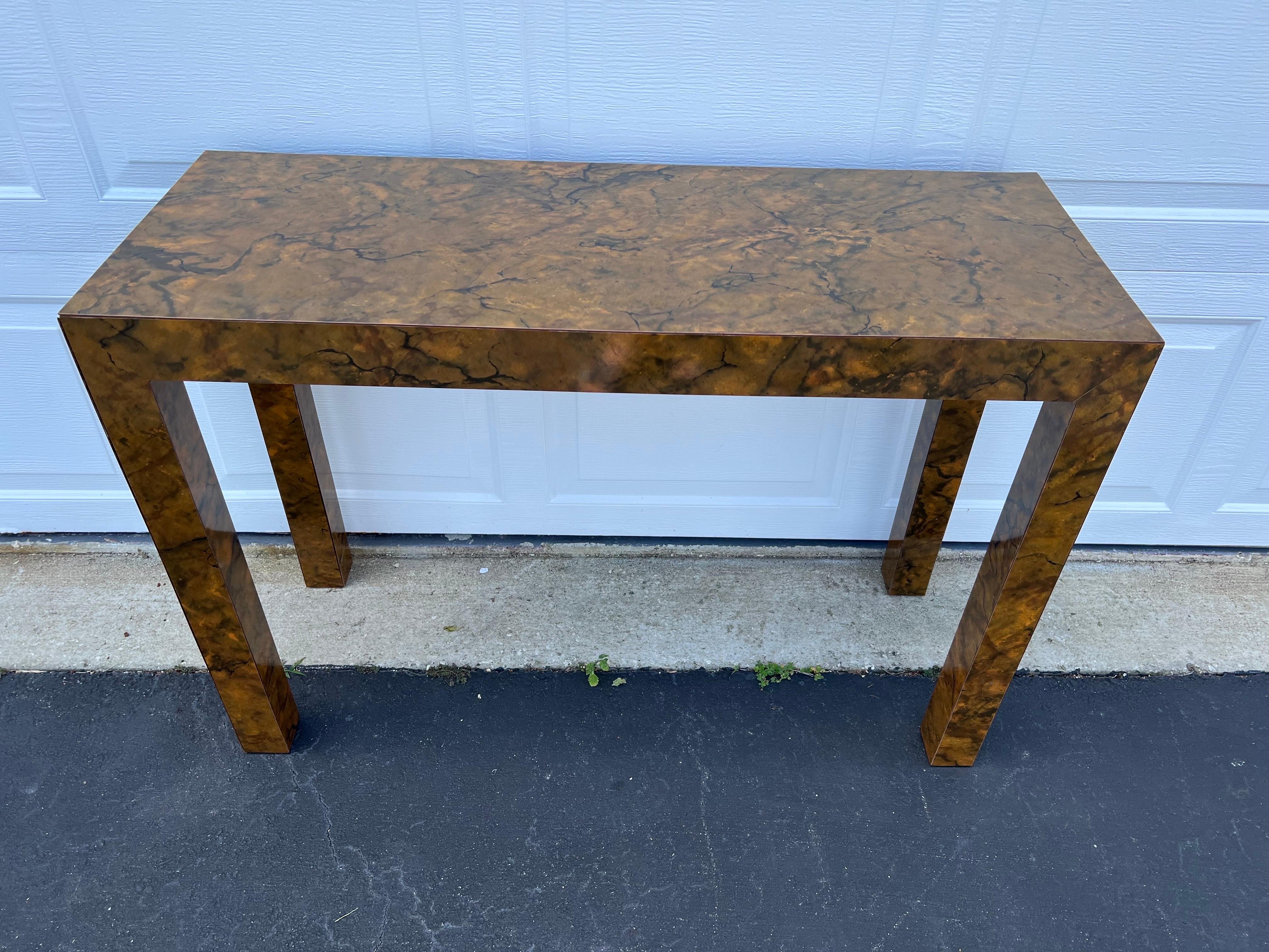 Burl Wood Formica Parsons Console Table  For Sale 12